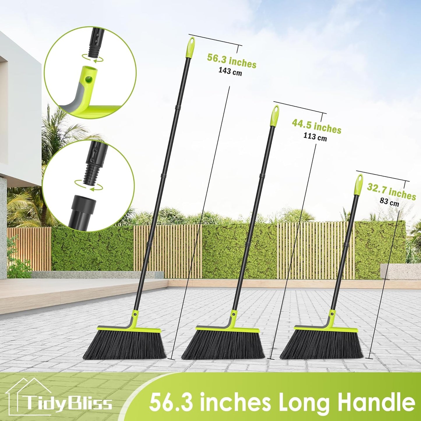 4 Packs Outdoor Broom Heavy Duty, 56 inches Tall Commercial Soft Brist