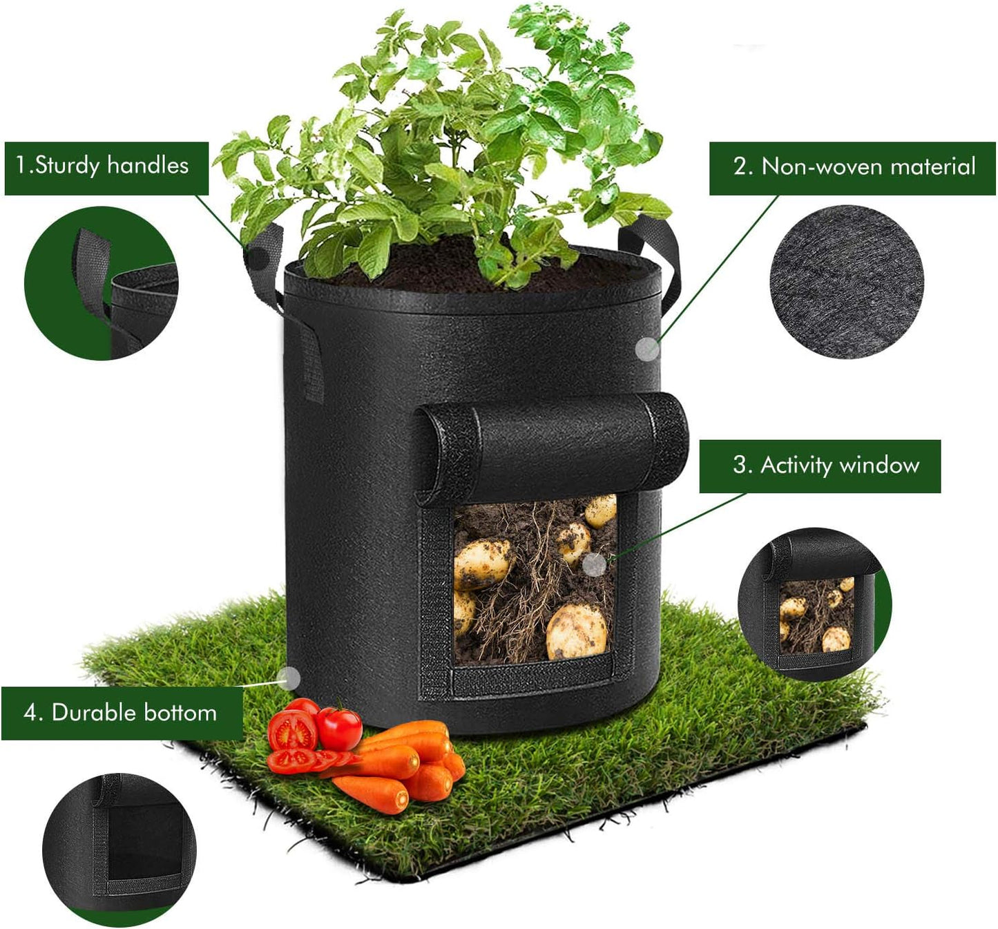 5-Pack 10 Gallon Potato Grow Bags, Garden Planting Bag with Reinforced