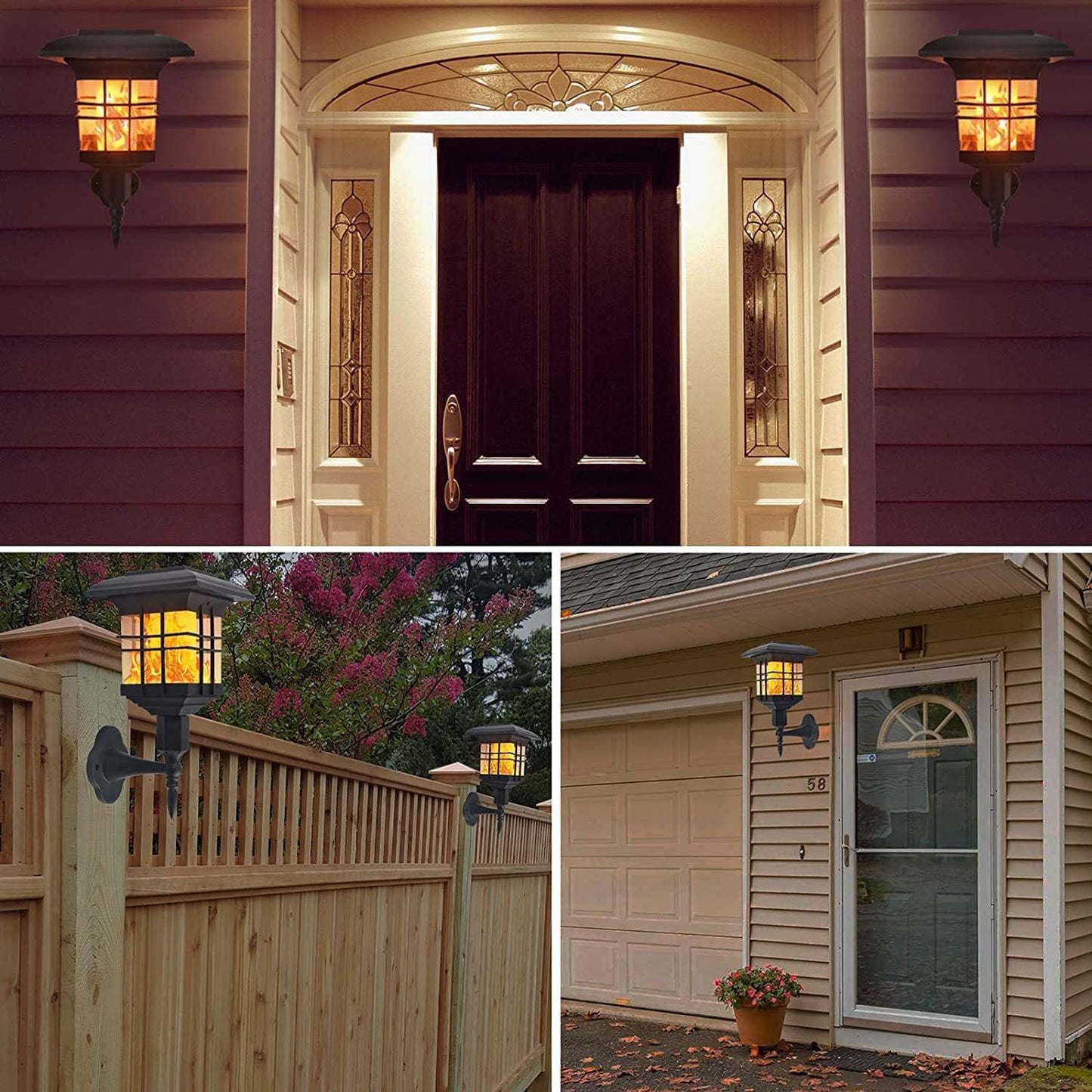 Porch Light Solar Wall Lamp Led Flickeflame Wall Light 2 Pack Waterproof Solar Outdoor Sconces Dusk to Dawn Auto On/Off, for Garden Patio Yard Door Stairs Front Door