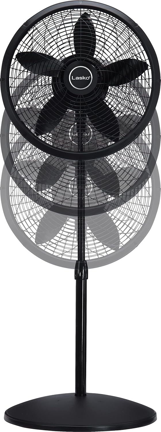 Lasko Pedestal Fan, Oscillating Fan for Bedroom with Adjustable Height and 3 Cooling Speeds, Portable, 18", Black, 1827
