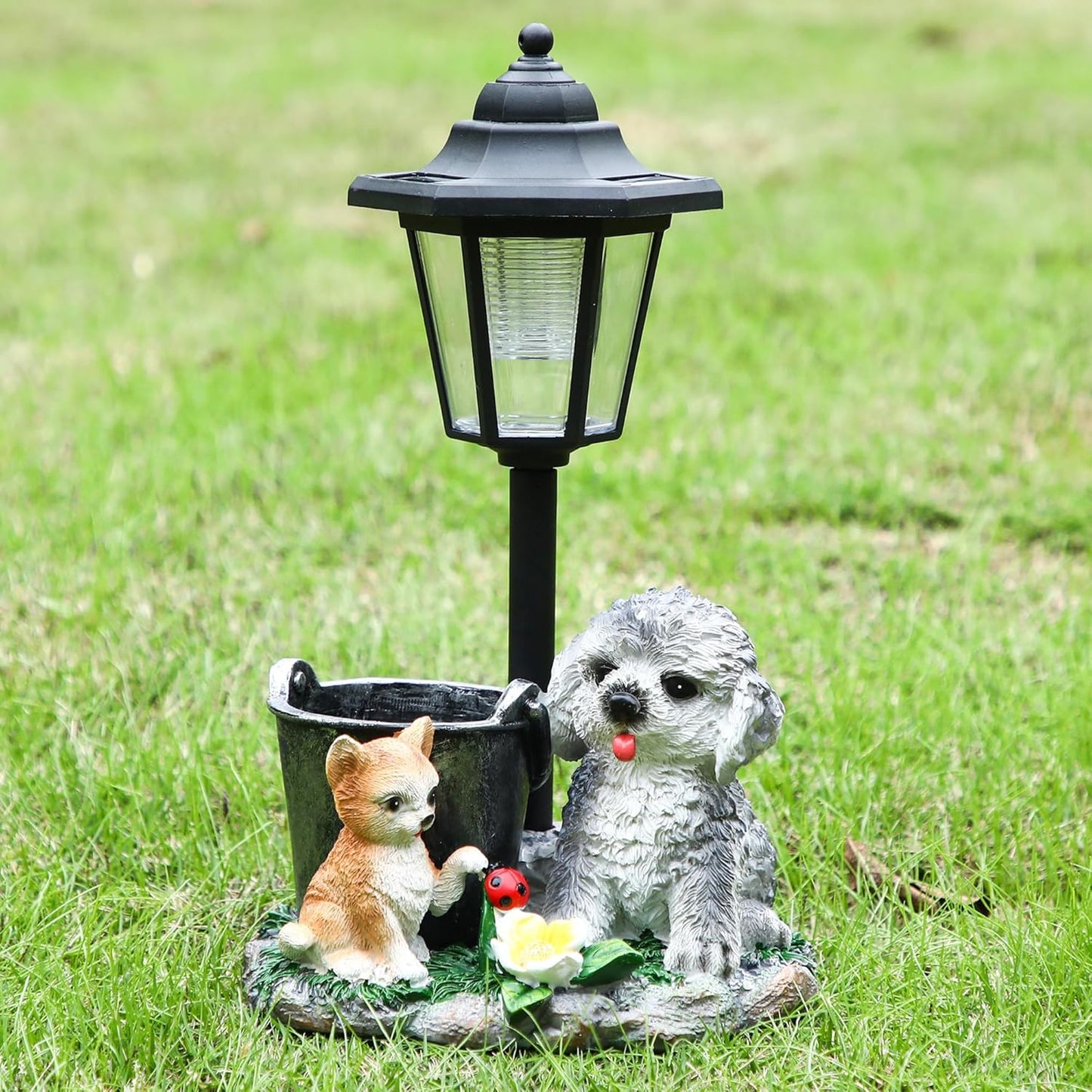 Solar Garden Country Farm Cat and Dog with Light, Outside-Outdoor Decorations Cat and Dog for Patio Yard Lawn Walkway Ornaments Clearance Housewarming Gifts for Mom Grandma Birthday