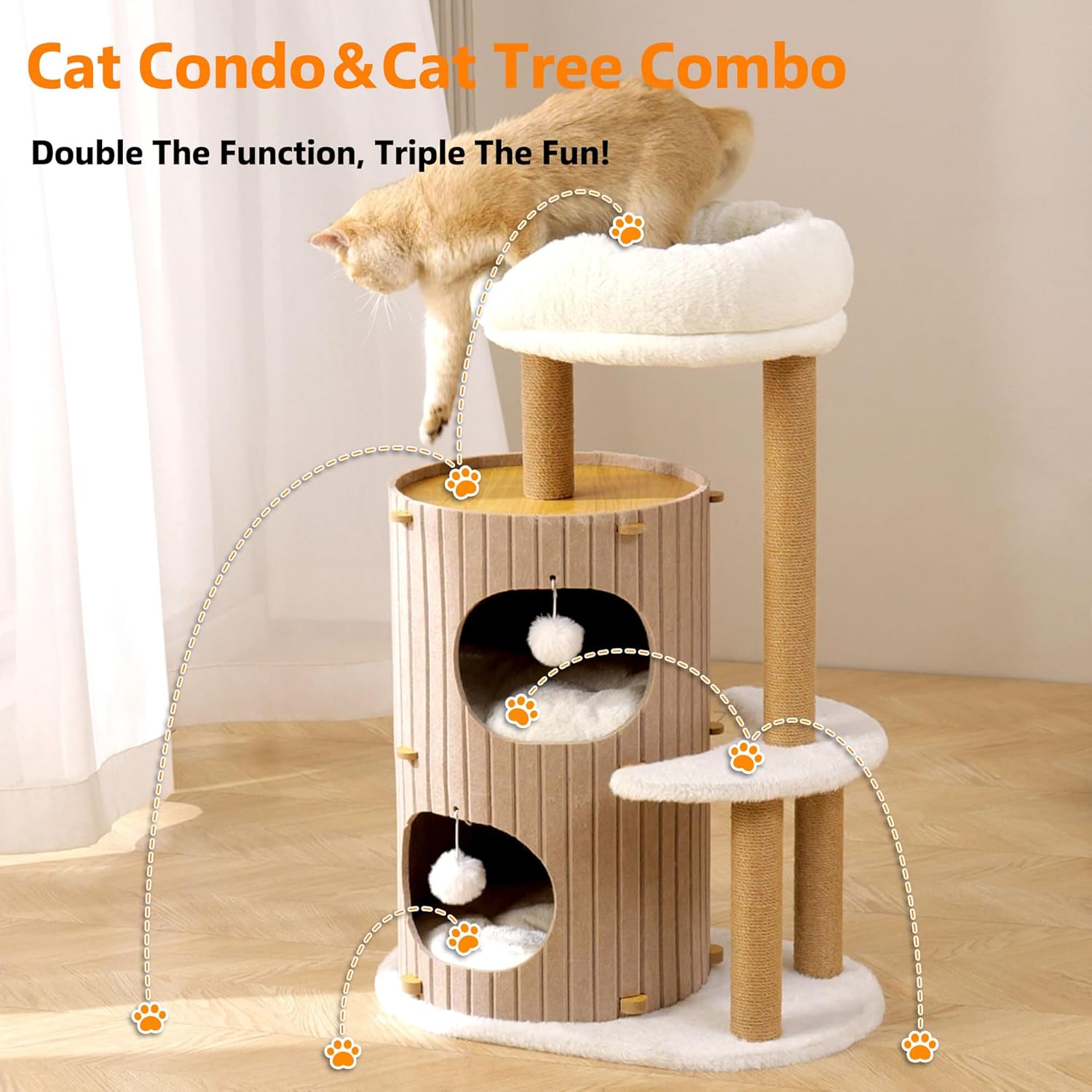 Modern Cat Tree for Indoor Cats Large Adult, 36in H Cat Tree Tower wit