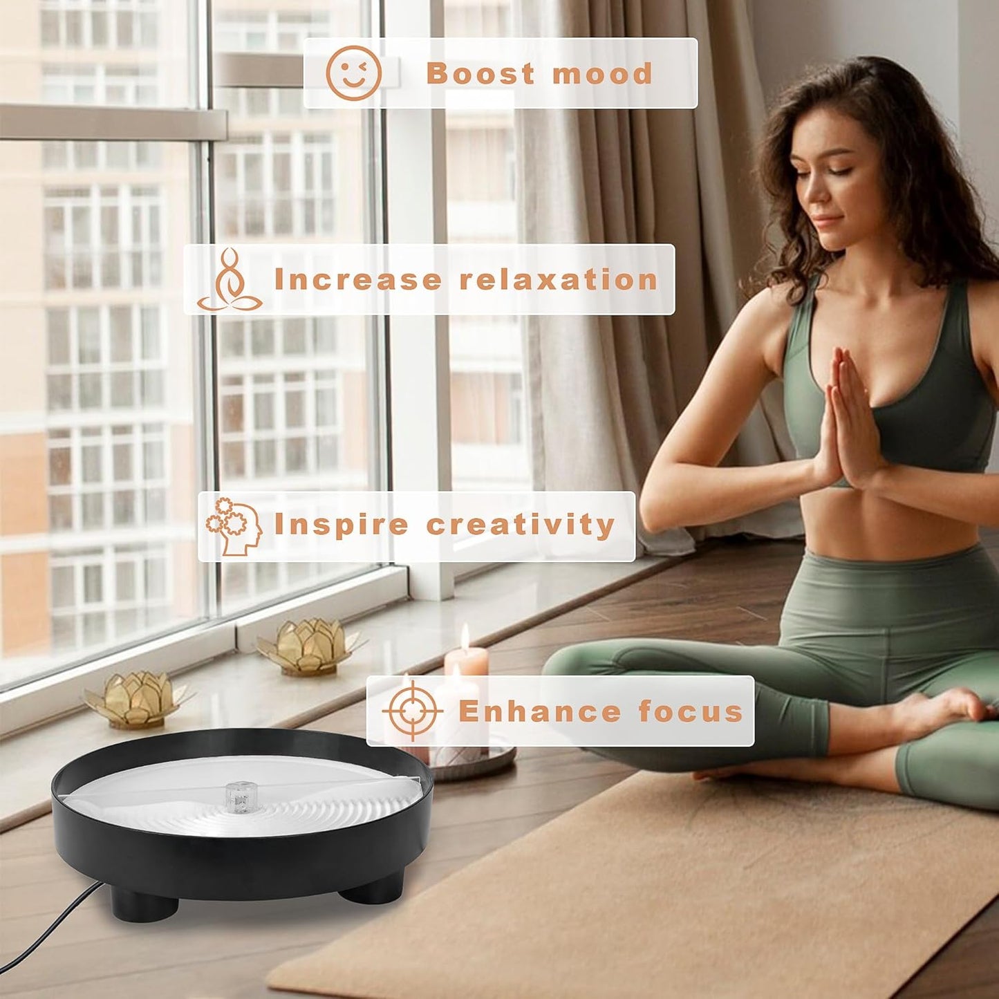 11.5" Automatic Garden Zen Self Rotating Sandscrape Tray, Mindfulness Meditation Stress Relied Therapy Sand Tray for Home Office Desk Decor