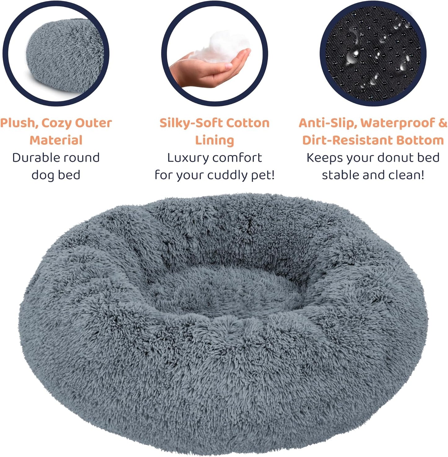Donut Dog Bed - Premium Comfort for Anxiety Relief - Fluffy & Calming 