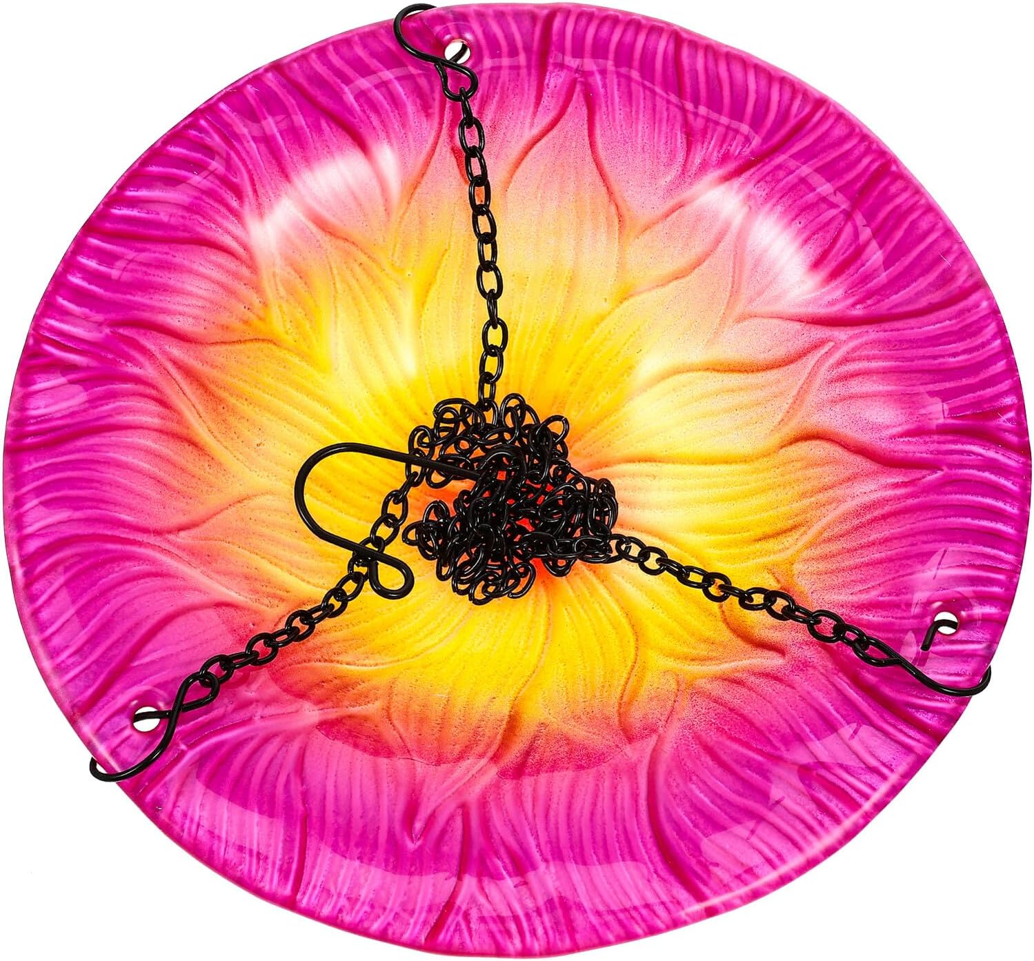 Milisten Hanging Flower-Shaped Bird Feeder and Bath for Outdoors, 8-in