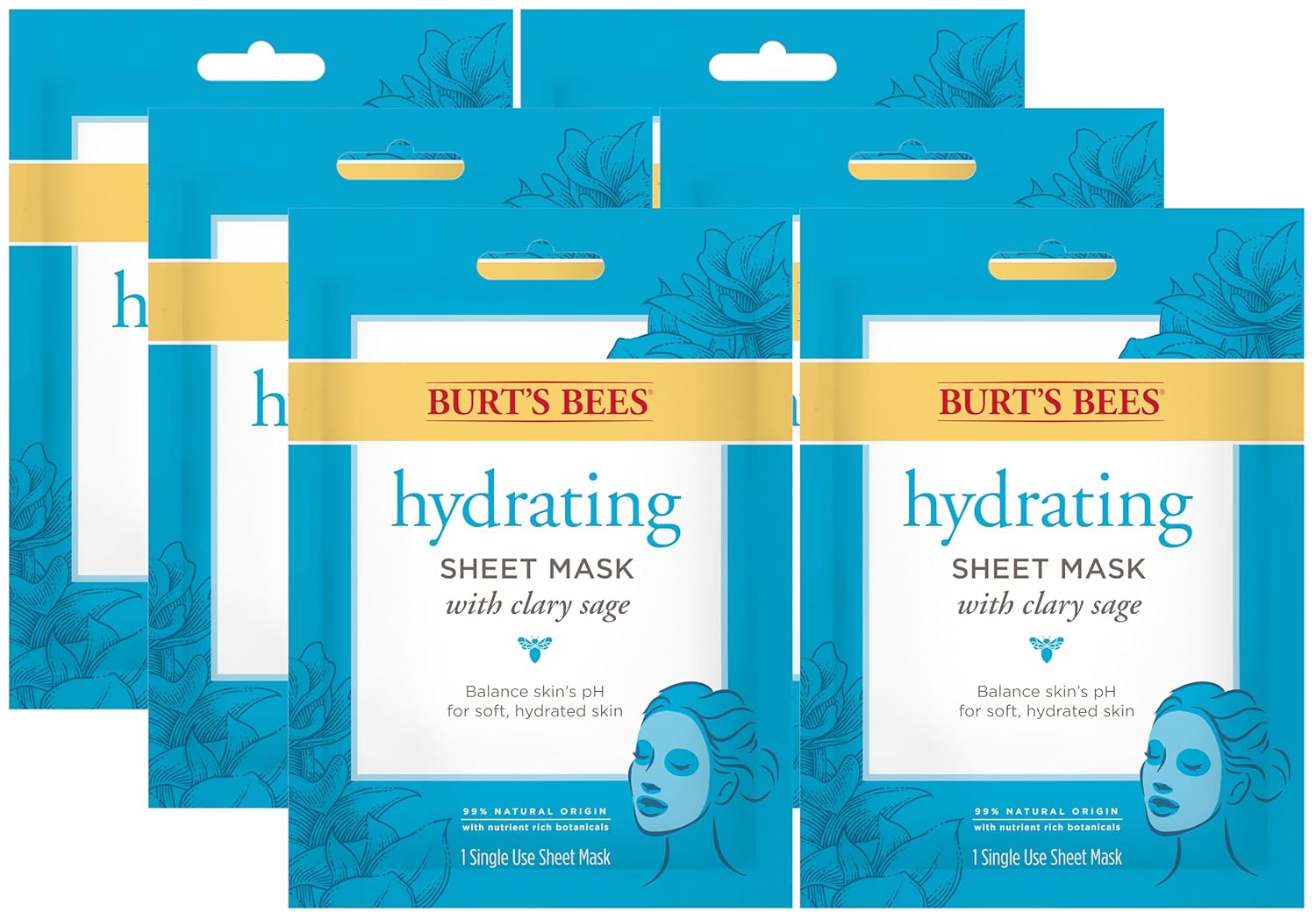 Burt's Bees Hydrating Face Mask with Clary Sage, Single Use Sheet Mask