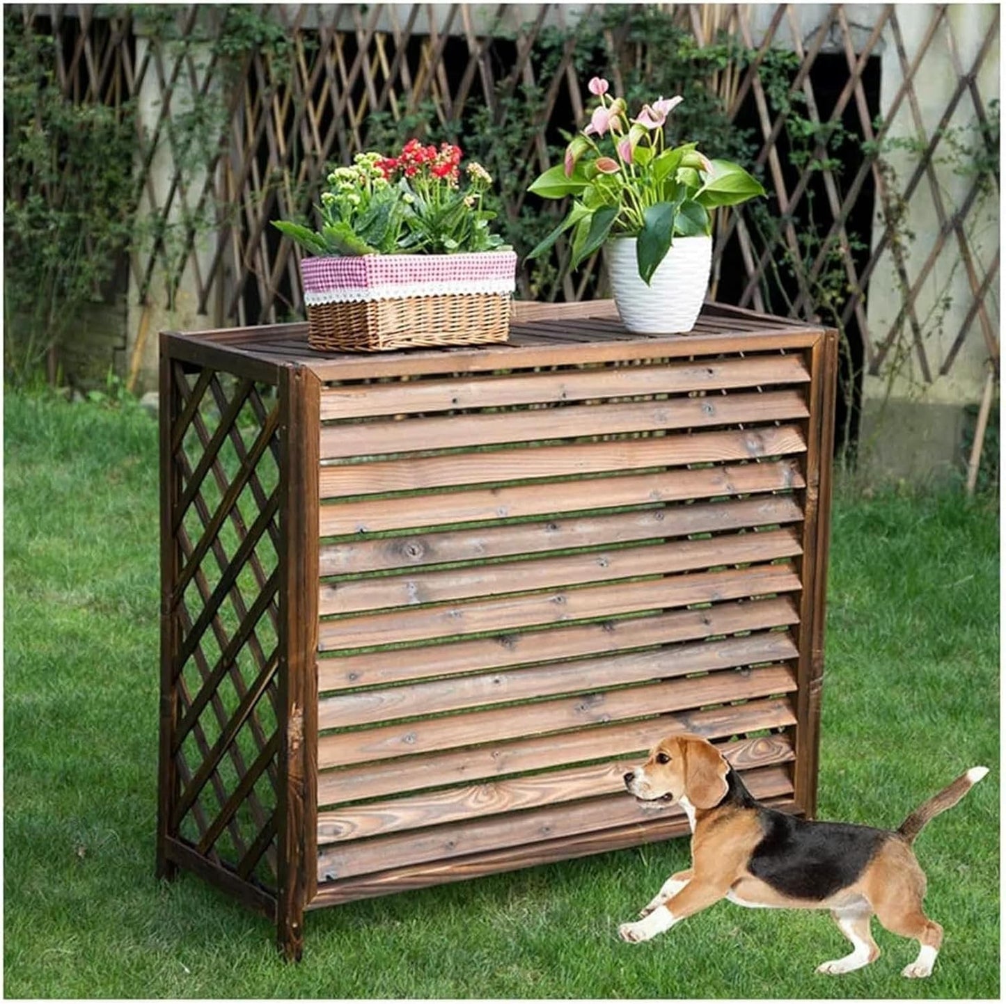 Air Conditioning Cover Solid Wood Window Air Conditioner Cover Privacy Screen Fence,Outdoor Privacy Air Conditioner Cover Trash Can Shell Flower Stand Plant Flower Pot Display Stand