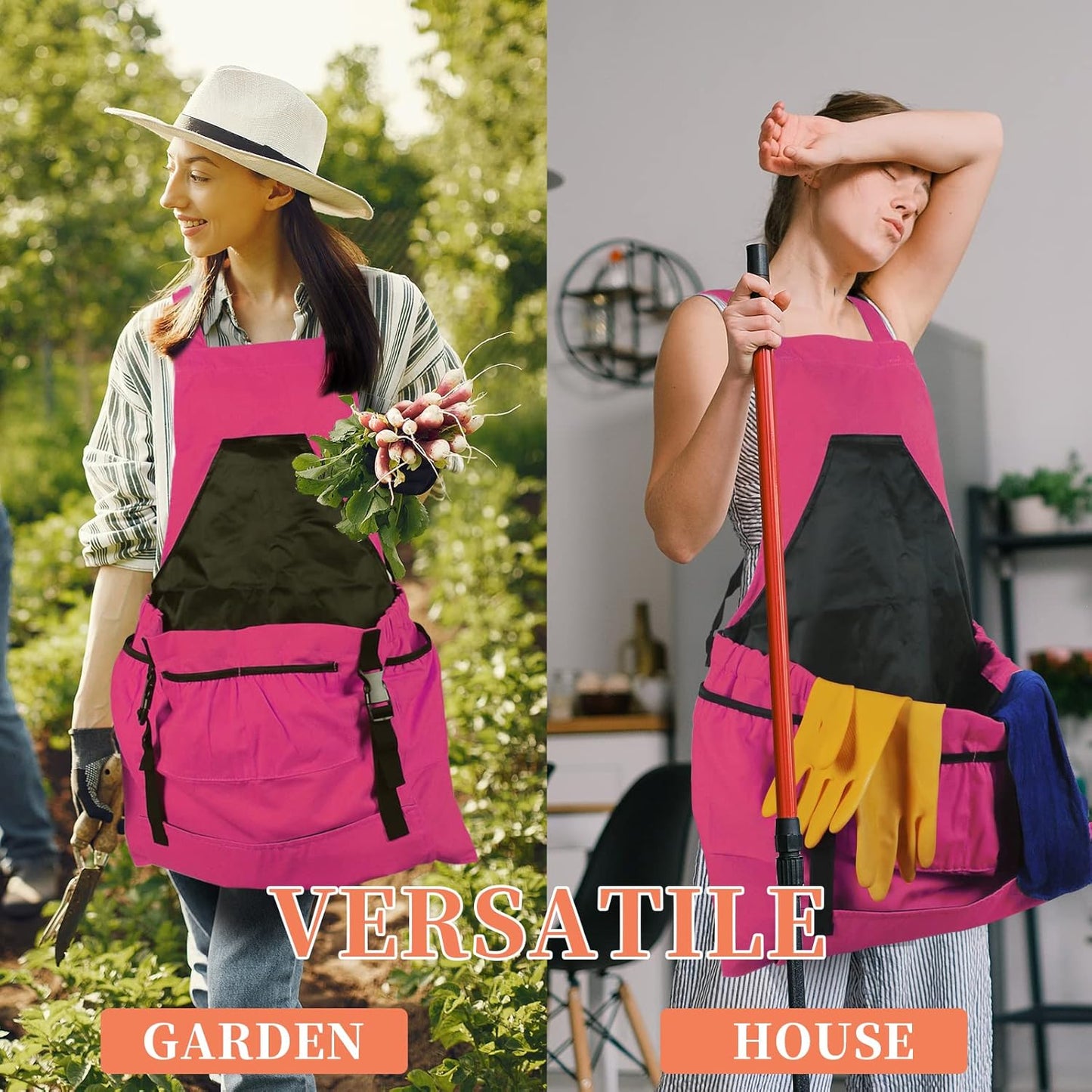 Gardening Apron, 8Oz Waterproof Canvas Garden Apron with Quick Release Pockets for Harvesting, Great Gardening Gifts for Women.