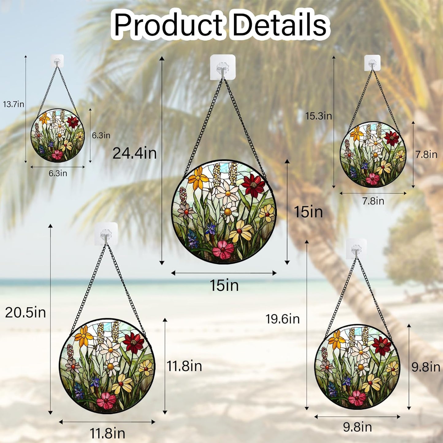 Stained Glass Window Hanging, Colorful Wildflowers Plant Scenery Suncatcher for Doors Window Home White Green Sun Catchers Decor Mother's Day Birthday Gifts for Women, Men Mom 7.8 in