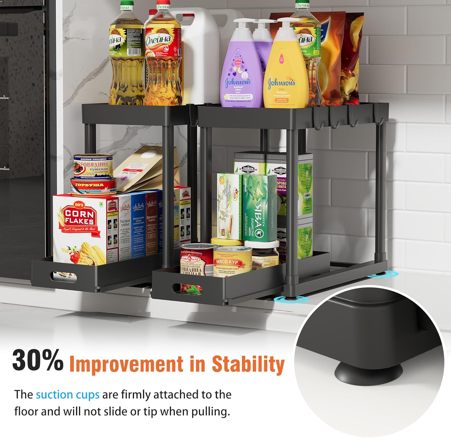 2 Pack Pull-Out Storage Organizers, Under Sink Organizer and Storage f