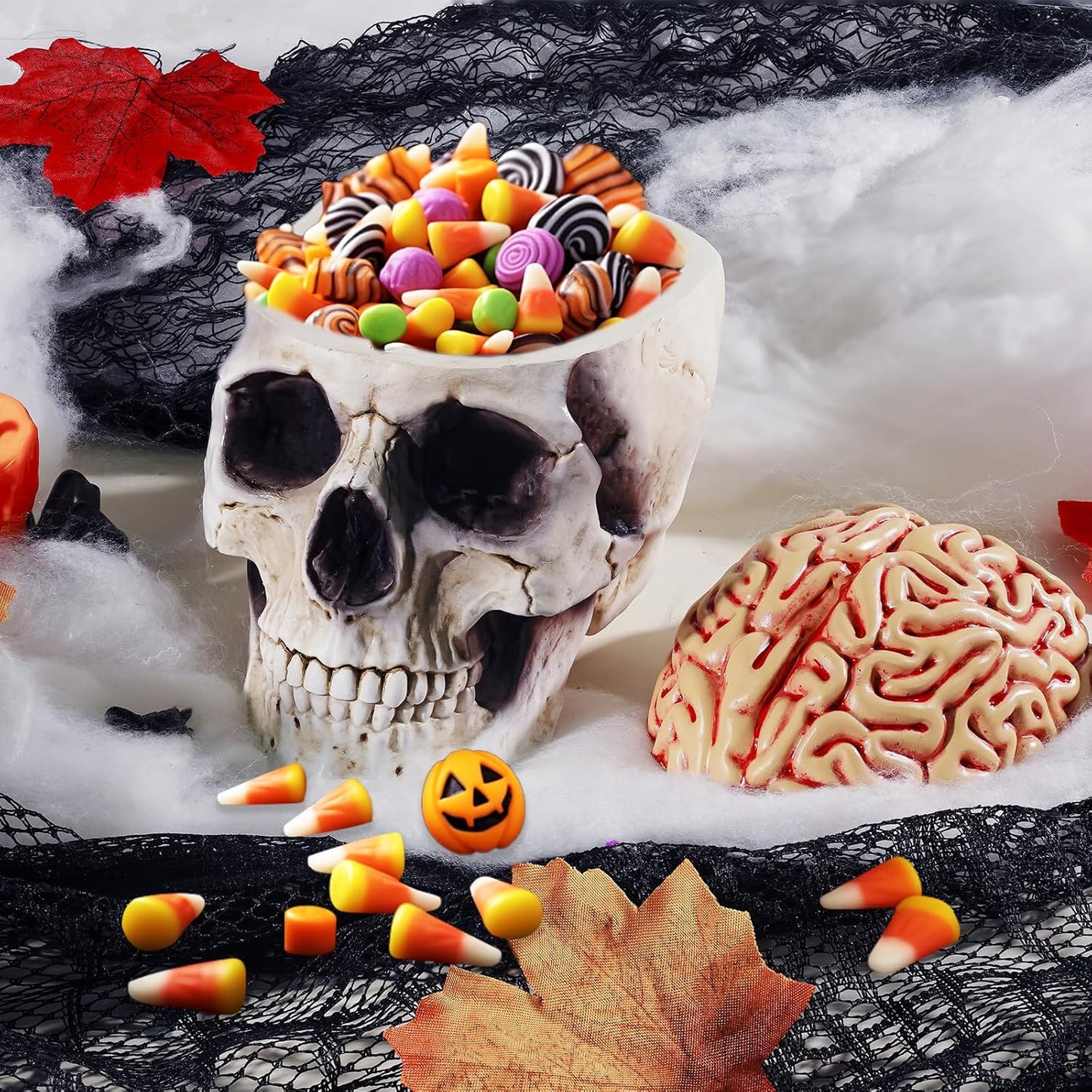 Skull Bowl, Halloween Skull Candy Dish, Human Head Flower Pot Planter Bowl, Resin Skull Head With Brain for Halloween Christmas Candy Servers