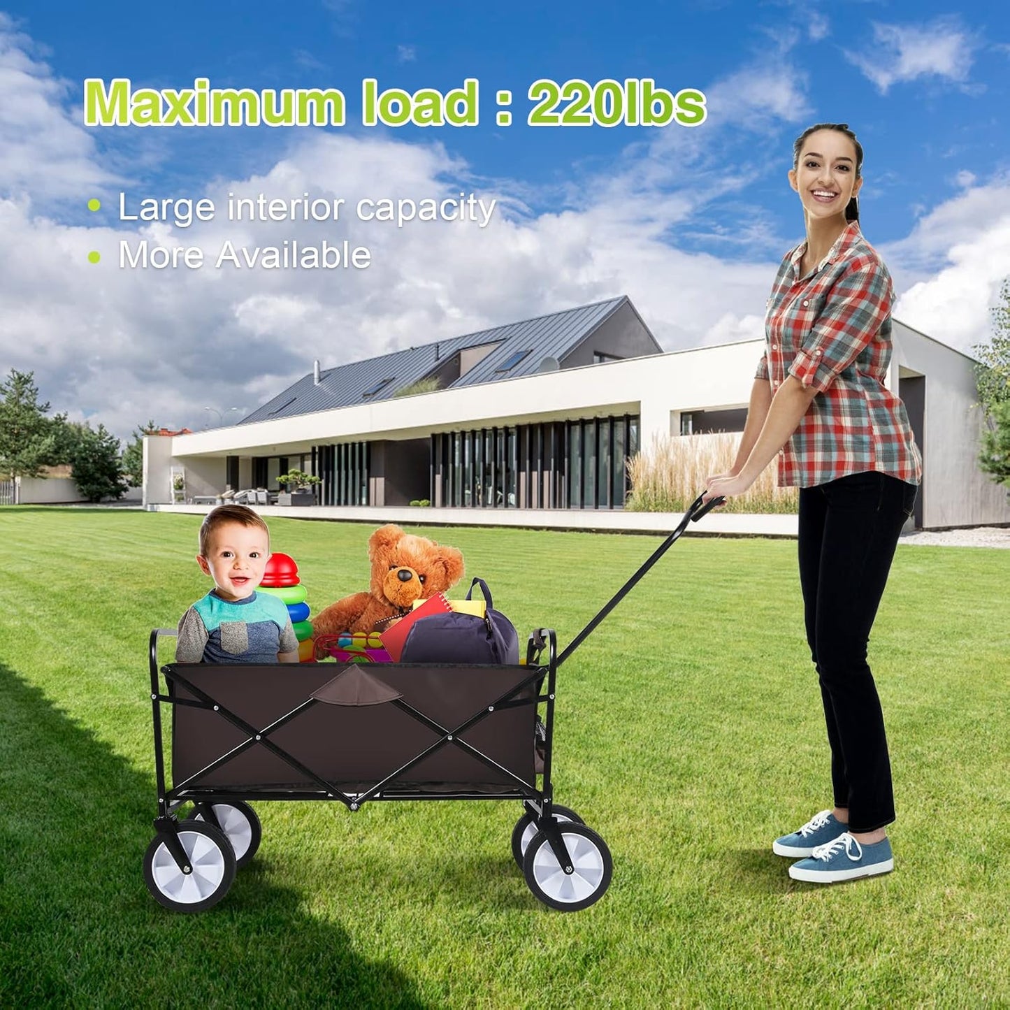 YSSOA Rolling Collapsible Garden Cart Camping Wagon, with 360 Degree S