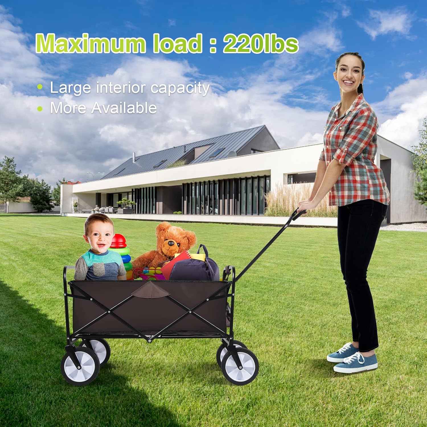 YSSOA Rolling Collapsible Garden Cart Camping Wagon, with 360 Degree S