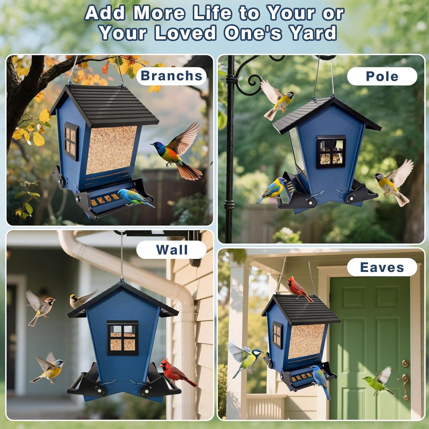 Squirrel Proof Bird Feeders for Outdoors Hanging, 5LB Capacity Metal Wild Birdfeeders Outside Hanging, Cardinal Bird Feeder Squirrel Proof as Various Finch Feeders for Outside (Blue)