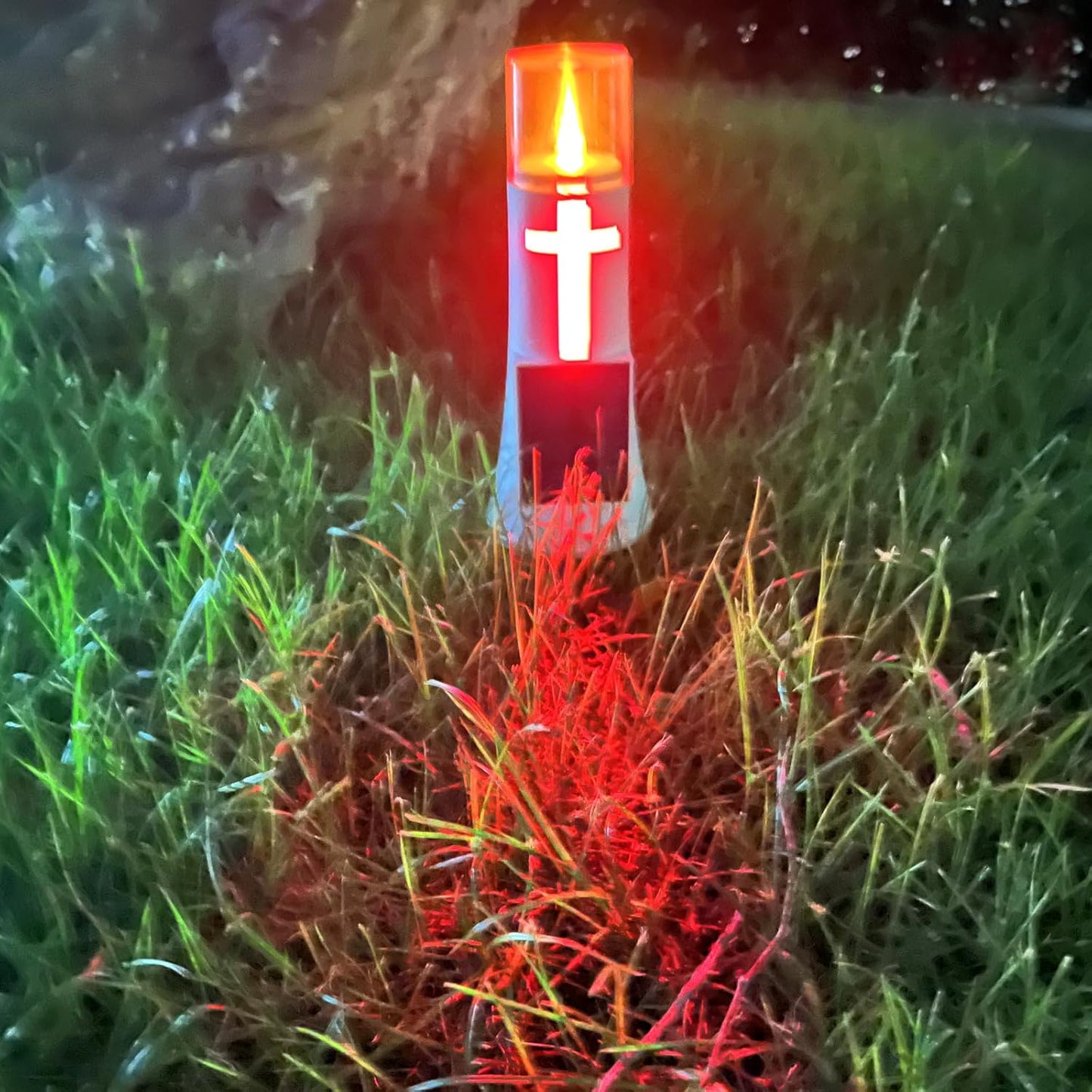 Waterproof Outdoor Solar Powered Flameless Candle LED Light Cross Grave Decoration Cemetery Light Blessed Candles for Home Memorial Decoration,Yard (2PACK)