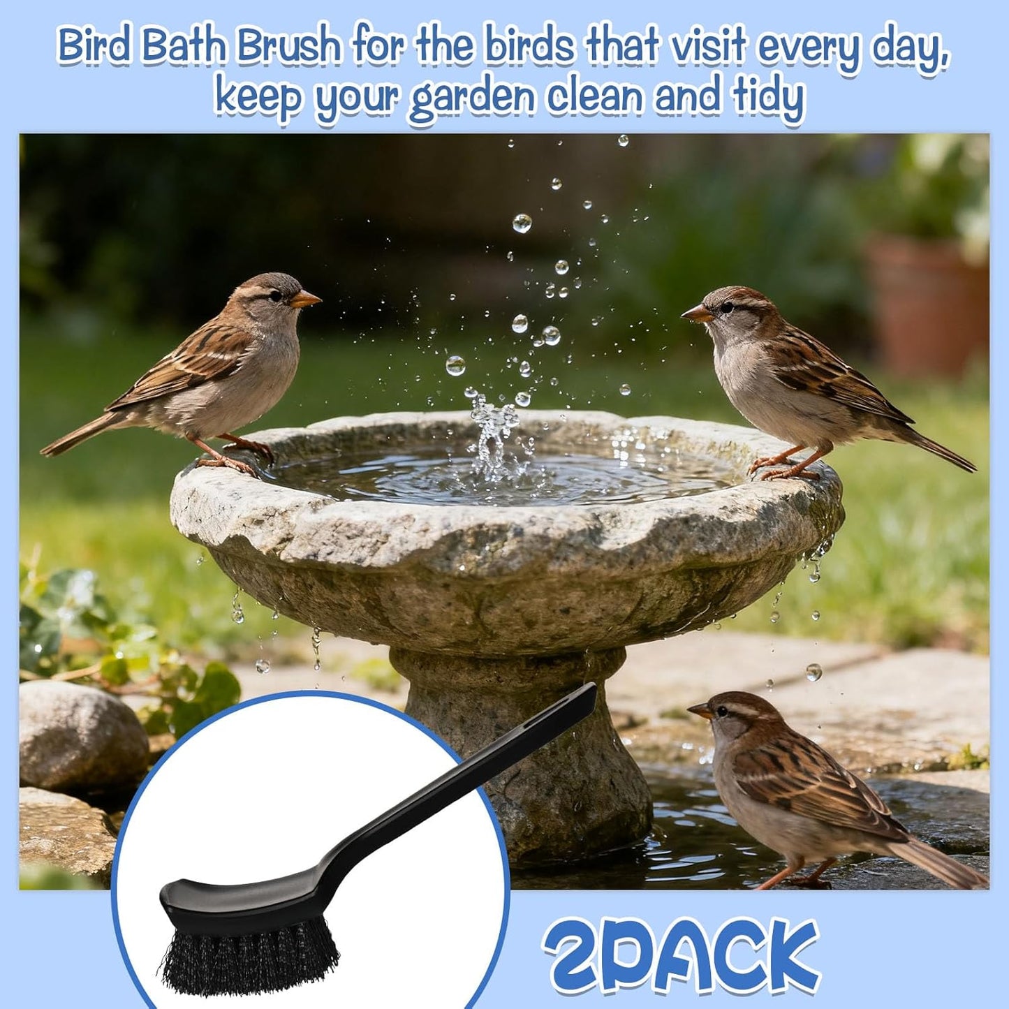 2 Pcs Bird Bath Brush Black Hard Bristle Cleaning Brush with Ergonomic Handle Utility Bird Bath Scrub for Bird Feeder Bath Accessories Fountain Outdoor Cleaning