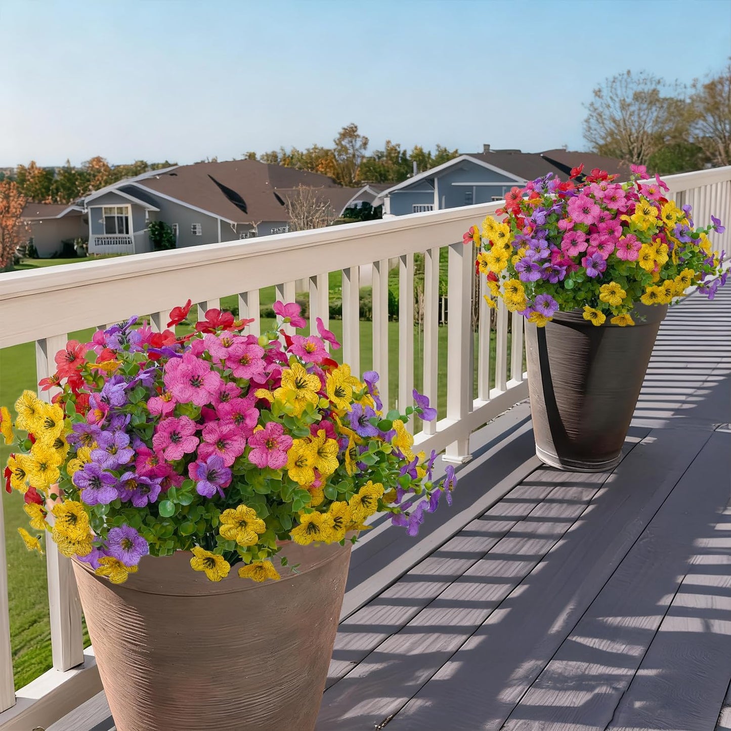 12 Bundles Plastic Artificial Flowers for Outdoors Faux Plants, UV Resistant Artificial Outdoor Flowers Fake Plants Silk Flowers for Outside, Spring Porch Decor Yard Garden Planters Pots