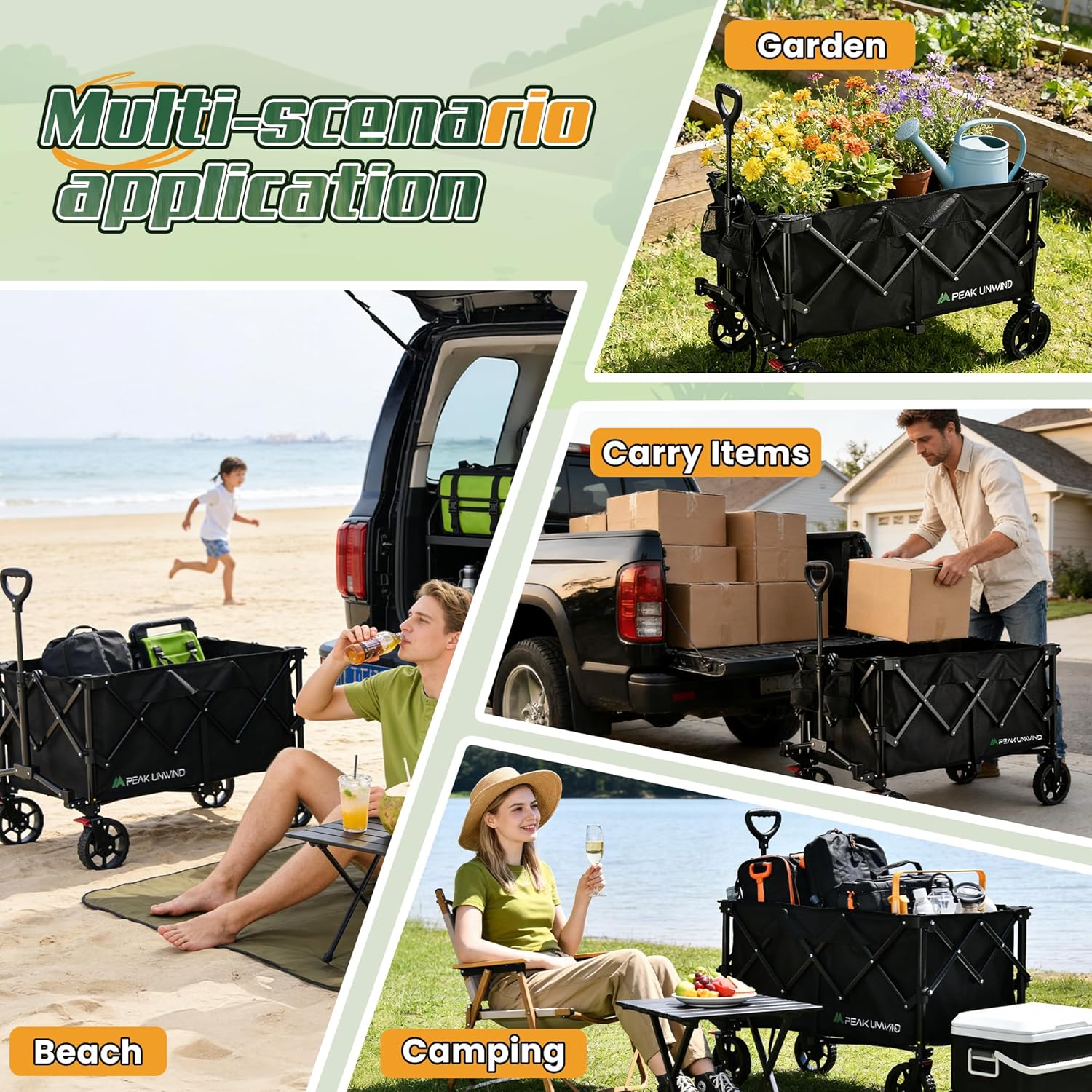 Wagons Carts Foldable,Collapsible Wagon with Wheels,450LBS Heavy Duty 