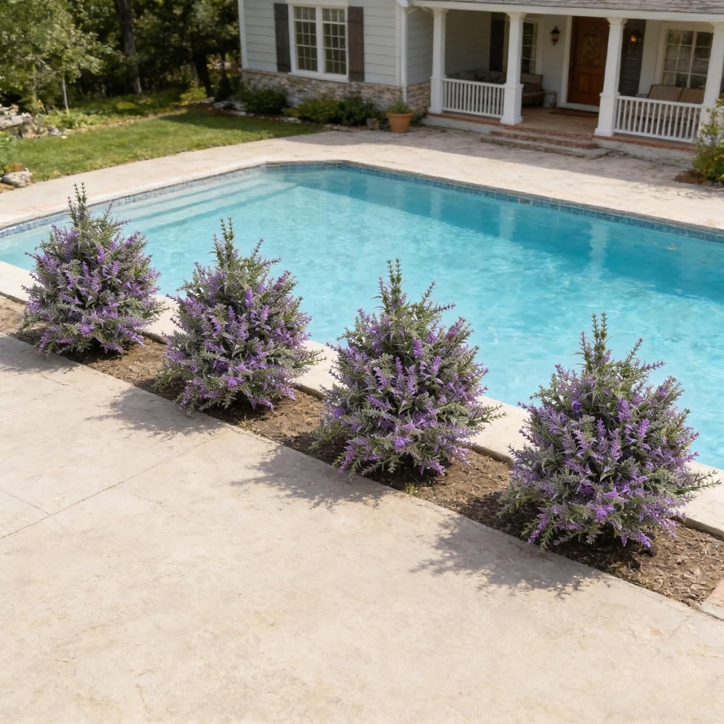 FJAKA 2Pcs Artificial Lavender Plants Outdoor Topiary Ball Tree with Ground Spike, Faux UV Resistant Artificial Shrubs, Indoor and Outdoor Fake Purple Tree for Porch, Garden, Front Door Decoration