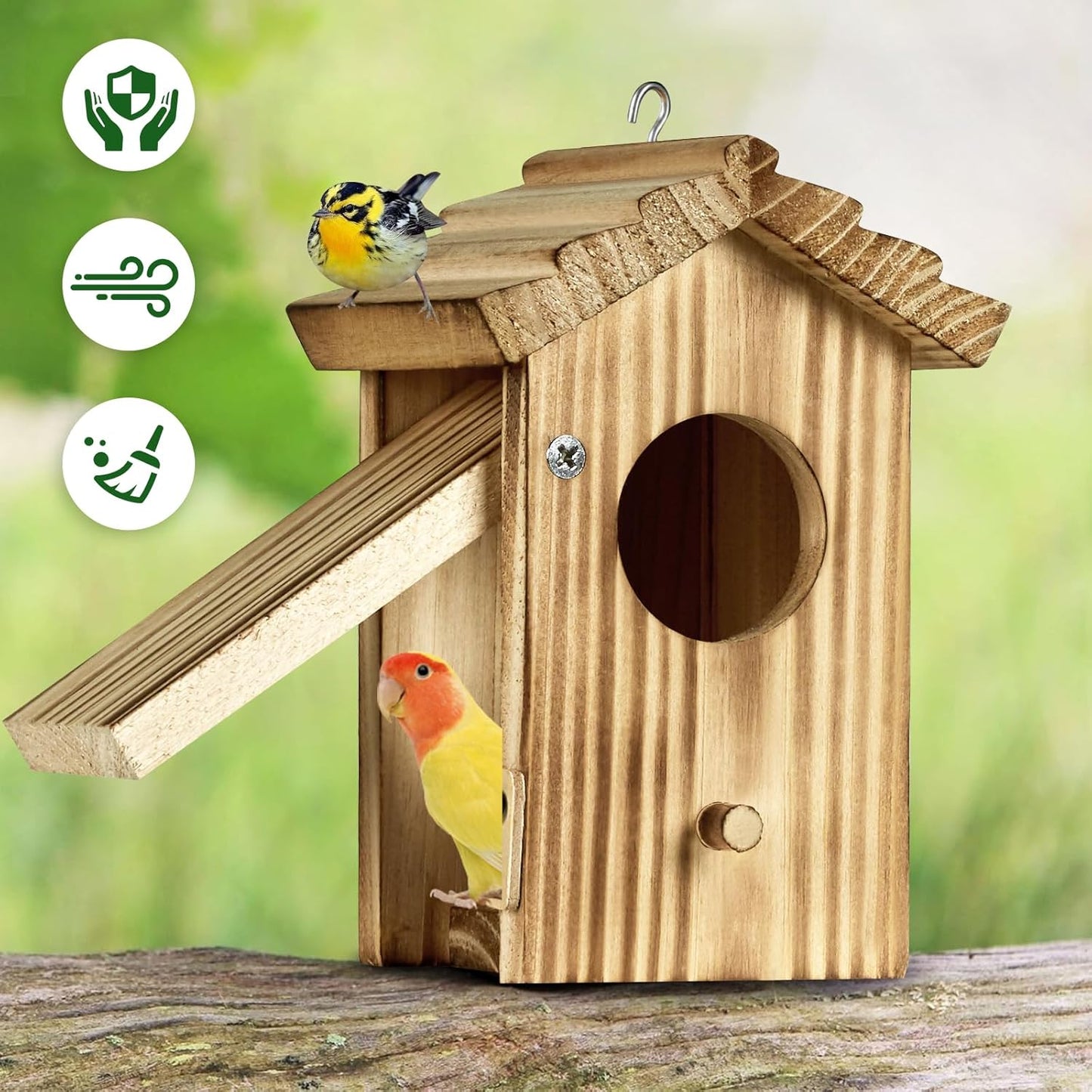 Hummingbird House for Outside Hanging - Small Bird Nesting Box for Hummingbird - Natural Wood Birdhouse with Perch - Outdoor Garden Decor & Bird Lover Gift (Dimensions 4.1*3.3*5.9 inch)