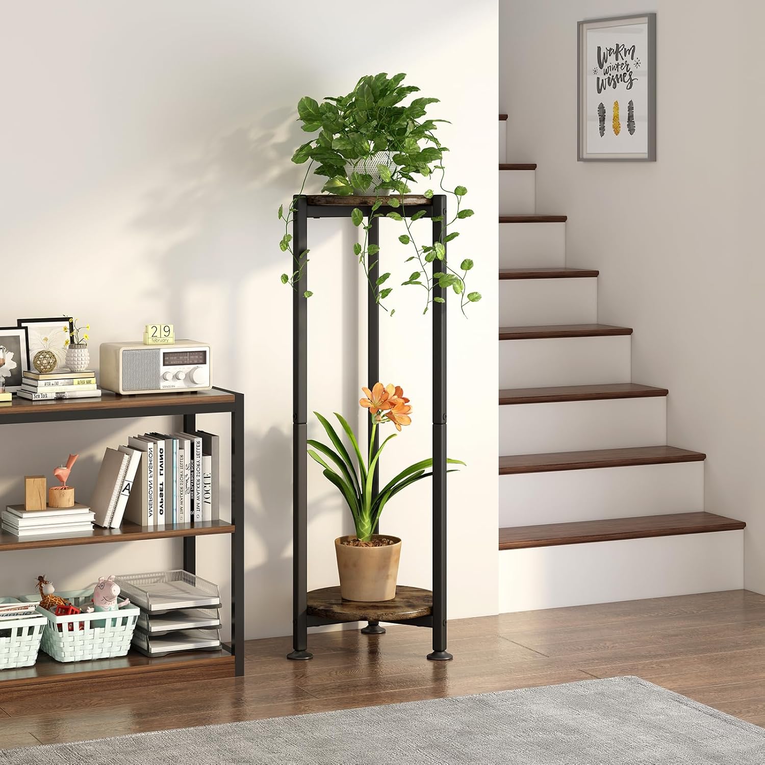 Plant Stand Indoor Corner Tall 2 Tier Metal Modern Flower Storage Plan