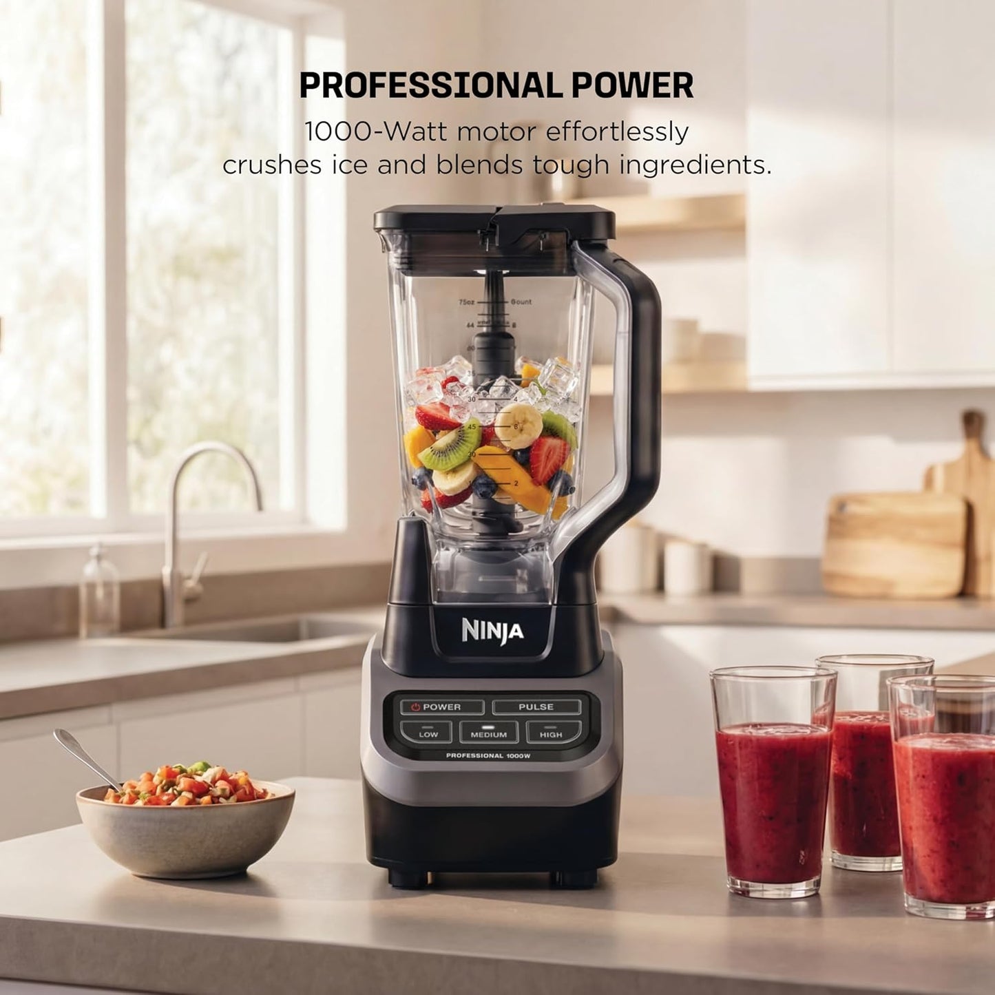 Ninja Professional Blender 1000W, Total Crushing Technology- Smoothies, Ice Crushing & Frozen Fruit, Full-Size Countertop Blender, 72-oz. Pitcher, Black & Grey, BL610
