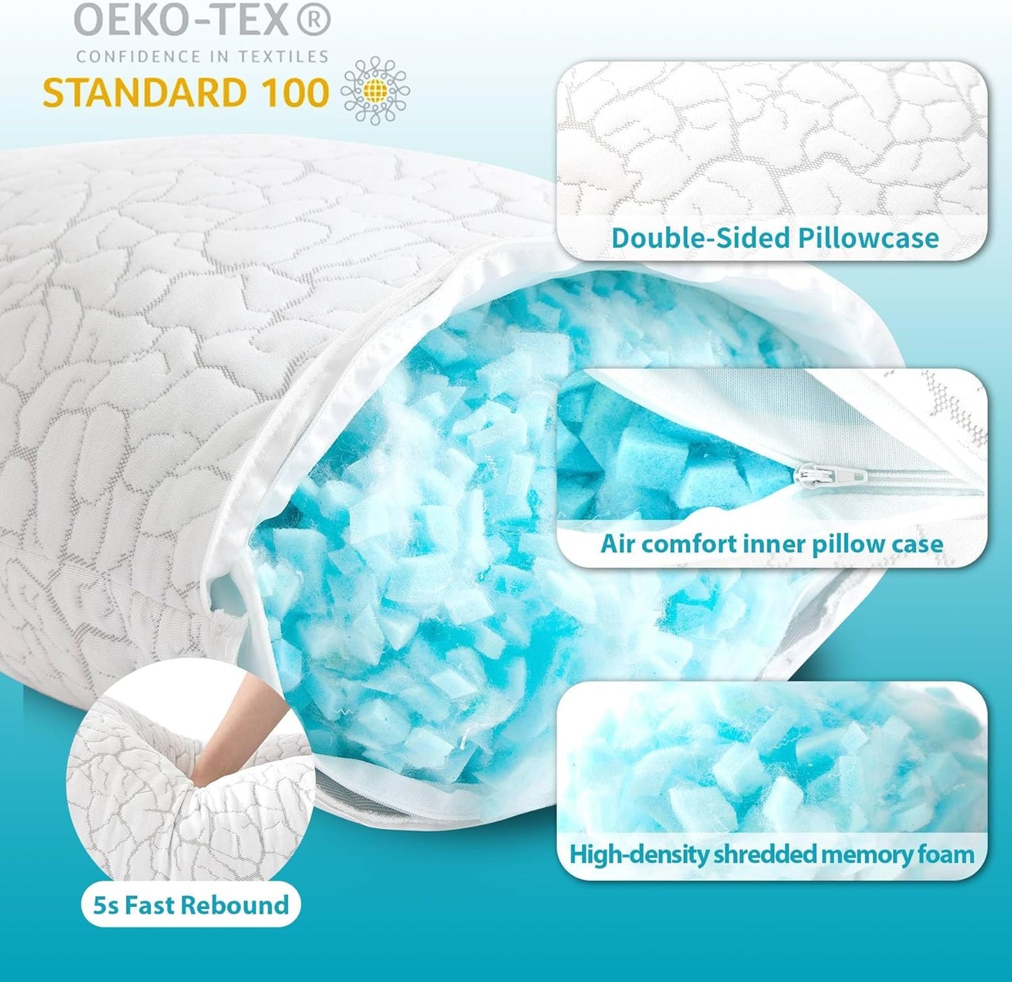 Cooling Pillows for Sleeping 2 Pack, Adjustable Shredded Memory Foam Pillows Queen Size Set of 2, Firm Bed Pillows for Side Back Stomach Hot Sleepers, Cold Pillow with Removable Washable Cover