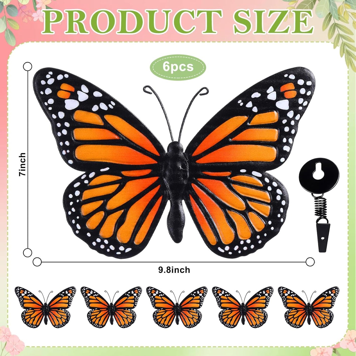 Chunful 6 Pcs 3D Metal Butterfly Wall Art Decorations 9.7 x 6.7 Inch Monarch Butterflies Wall Sculpture Hanging Sticker for Outdoor Fences Patio Yard Fence Garden Metal(3 Styles)