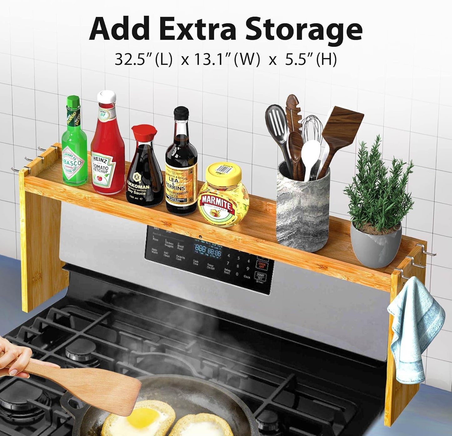 IIIOIIIA Bamboo Over the Stove Spice Shelf for Kitchen, 31.5" Spice Ra