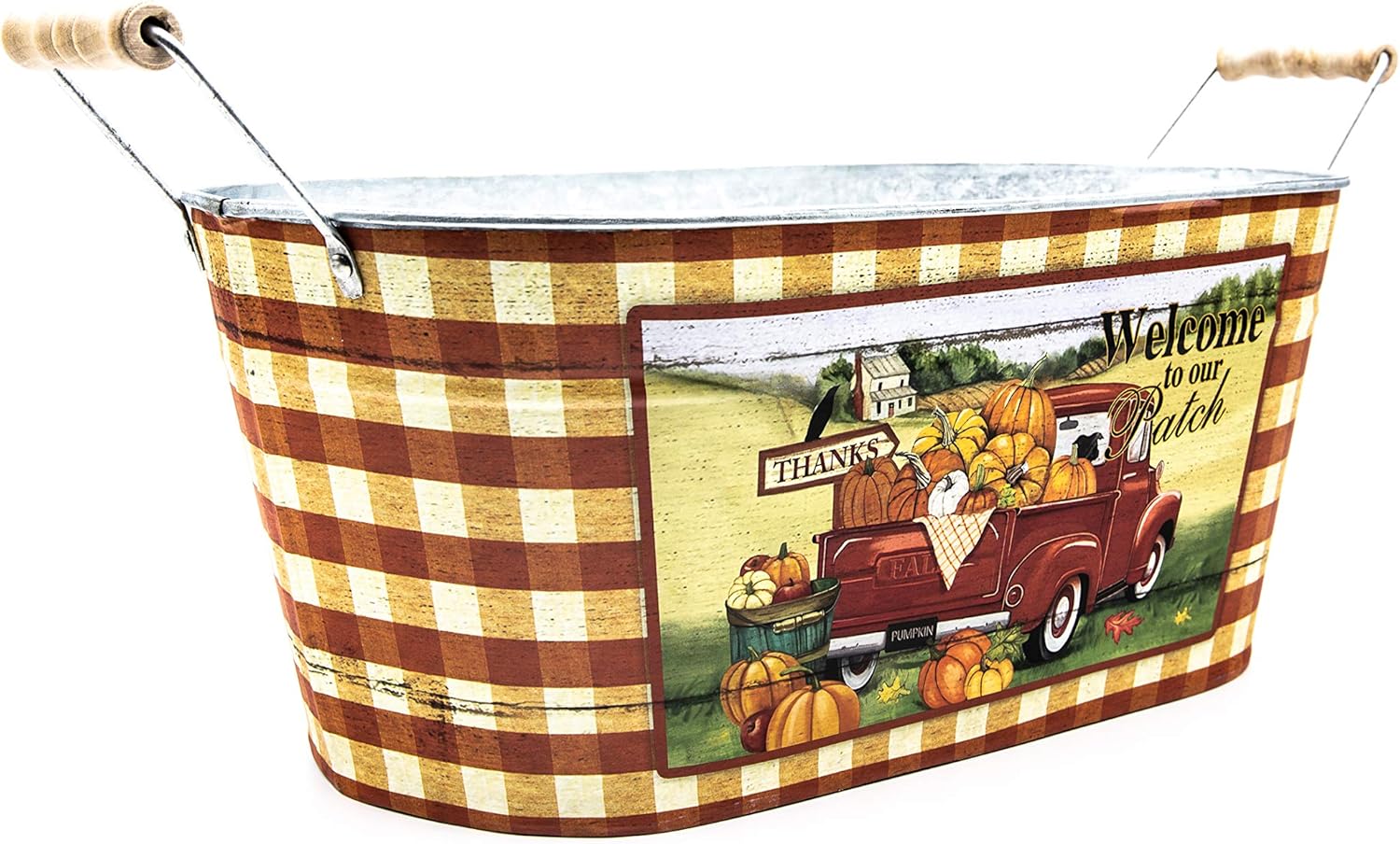 Hill’s Parks Oval Bountiful Metal Pumpkin Pot “ Welcome to Our Patch”-