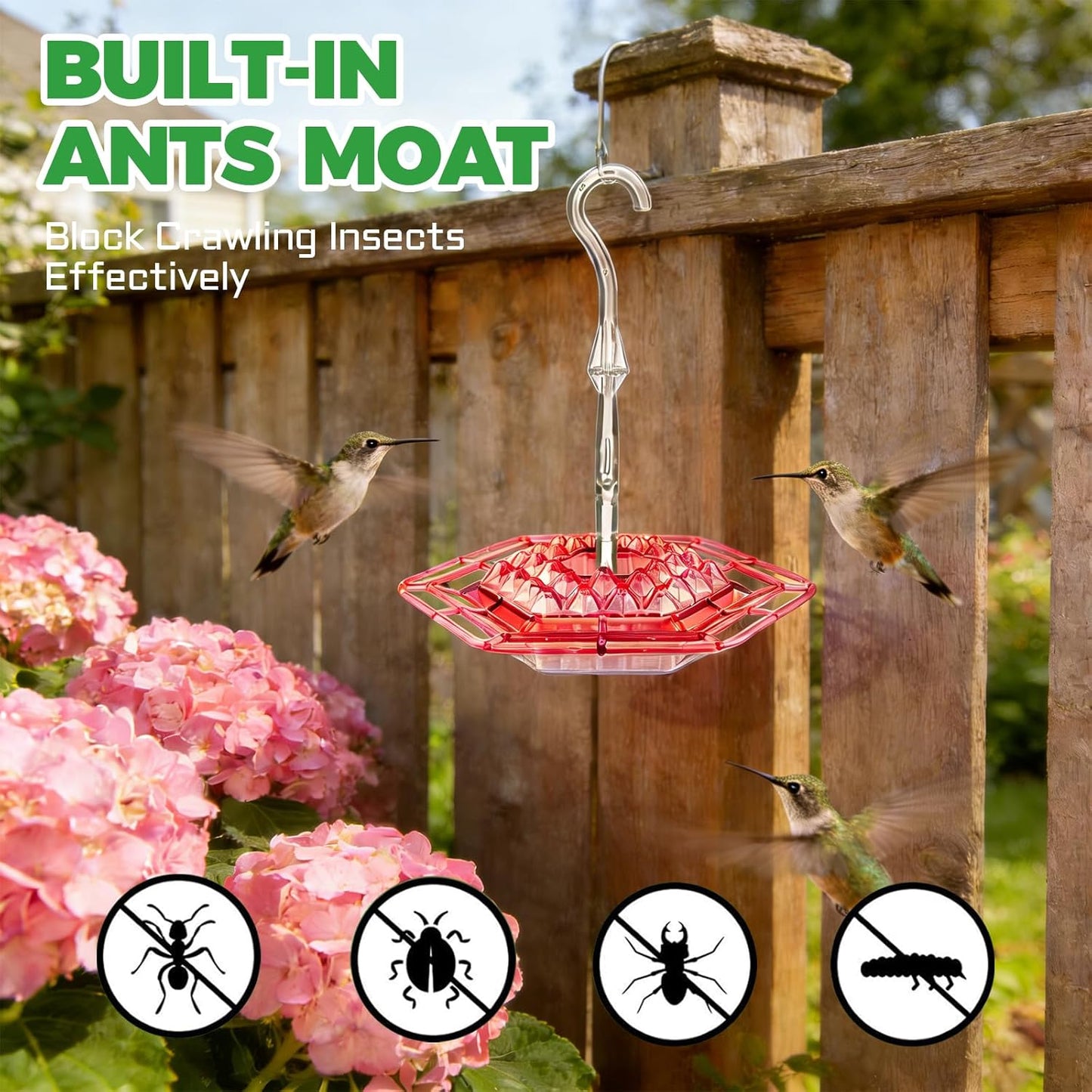 Hummingbird Feeders for Outdoors Hanging with 30 Feeding Ports Saucer 