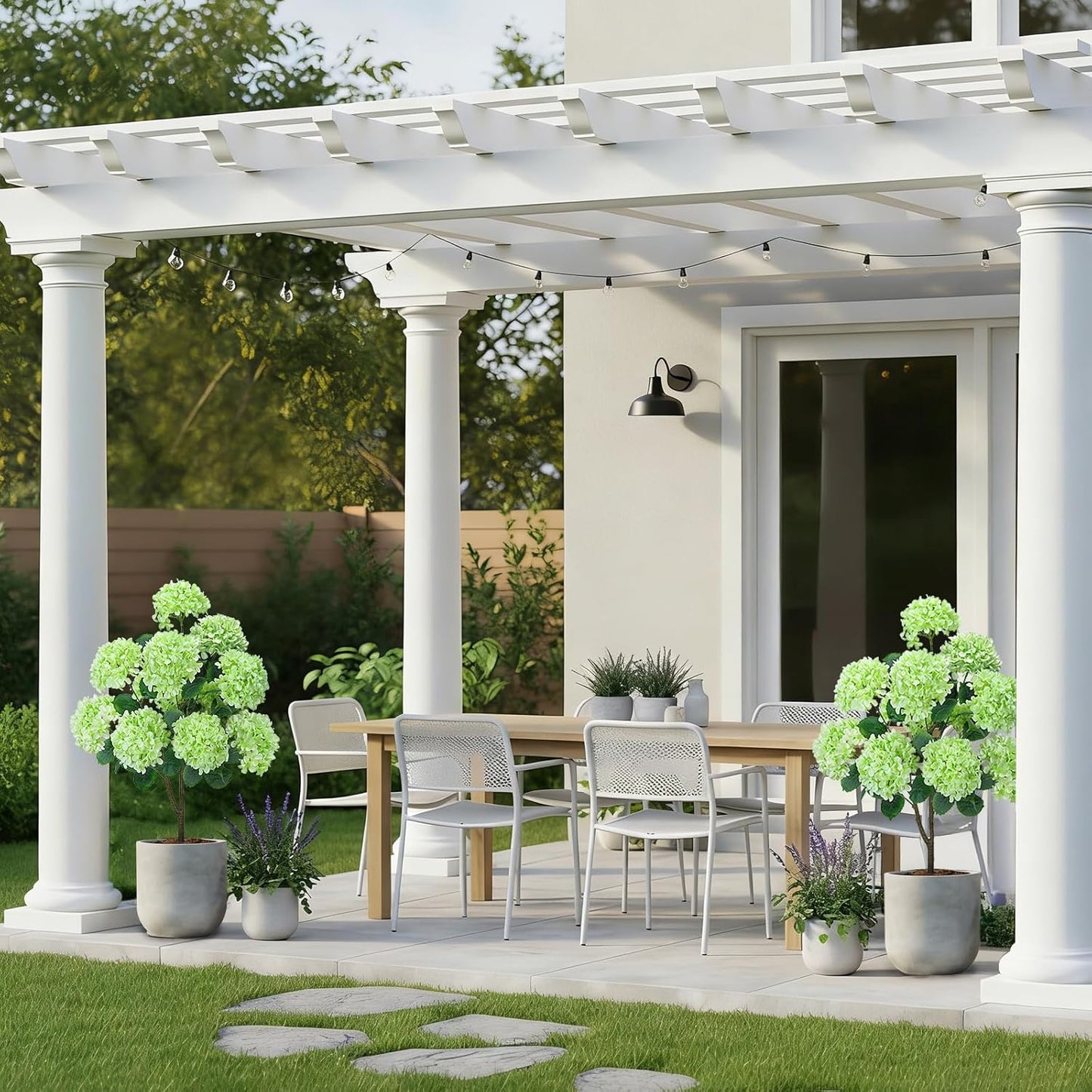 GTIDEA Faux Hydrangea Tree, 47.2 Inch Hydrangea Tree Artificial with Green Flowers, UV Resistant Outdoor Hydrangea Artificial Plants in White Pot for Indoor Outdoor Home Porch Decor (2 Pack)