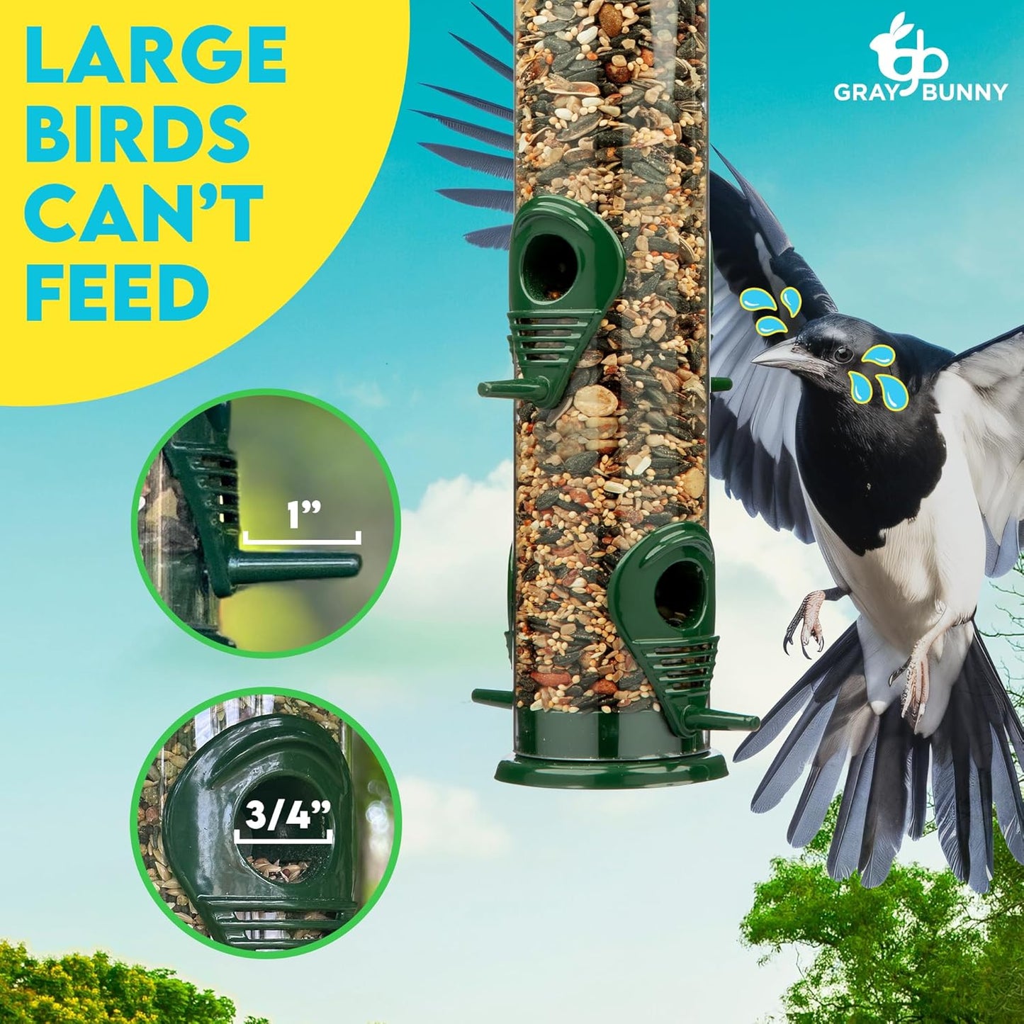 Bird Feeders for Outdoors (Metal, 2 Pack) – Chew-Proof Hanging Bird Feeder with 4 Ports, Rust-Proof Heavy Duty Tube Design, 15 Inches
