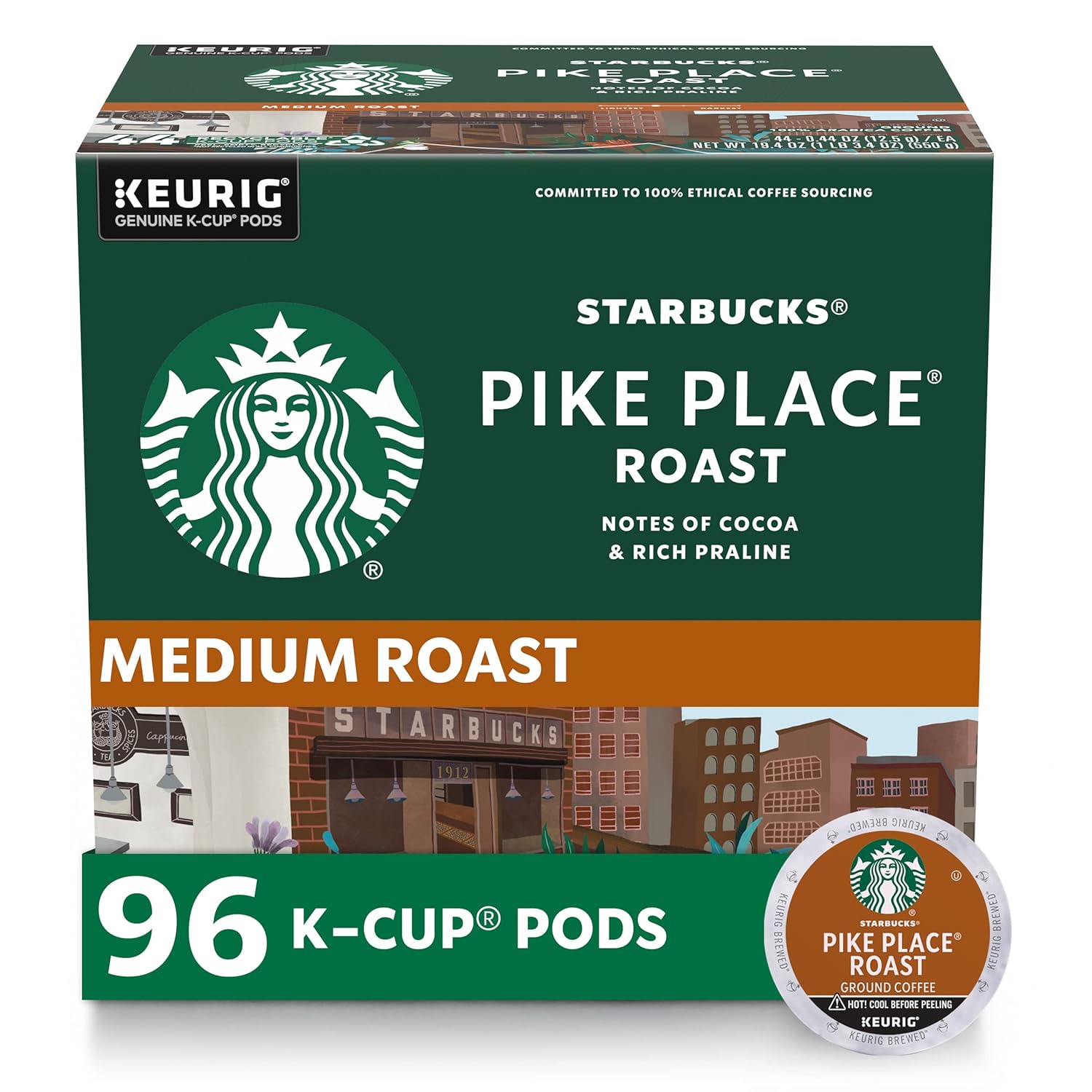 Starbucks K-Cup Coffee Pods, Medium Roast Hot or Iced Coffee, Pike Pla