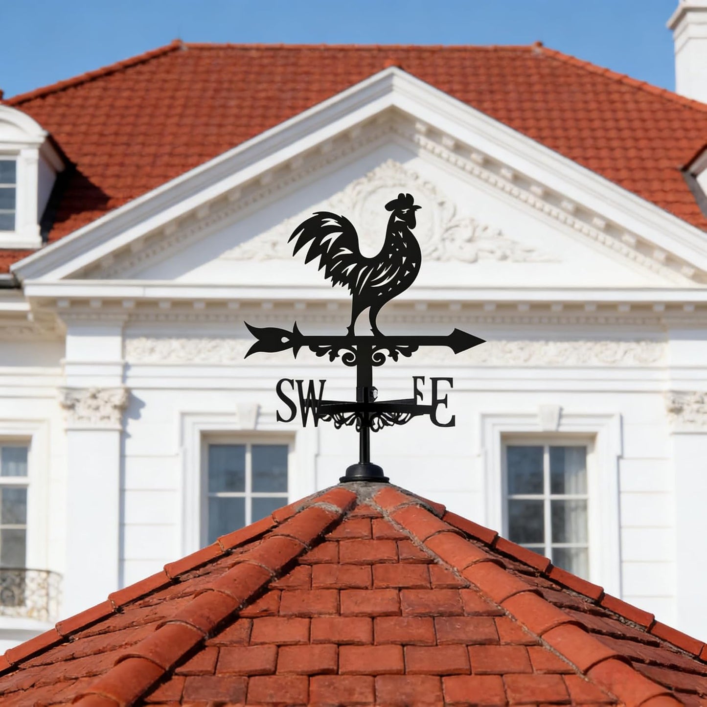 3D Rooster Weathervane Metal Wind Vane Weathercock Garden Decoration Wind Direction Indicator Stake Roof Mount Ornament for Farmhouse Yard Outdoor