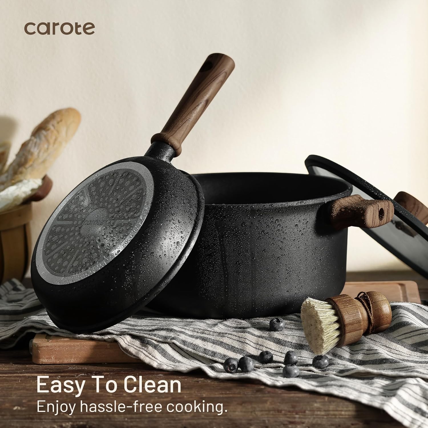 CAROTE 44pcs Nonstick Kitchen Titanium Cookware Sets, Nonstick Pots an