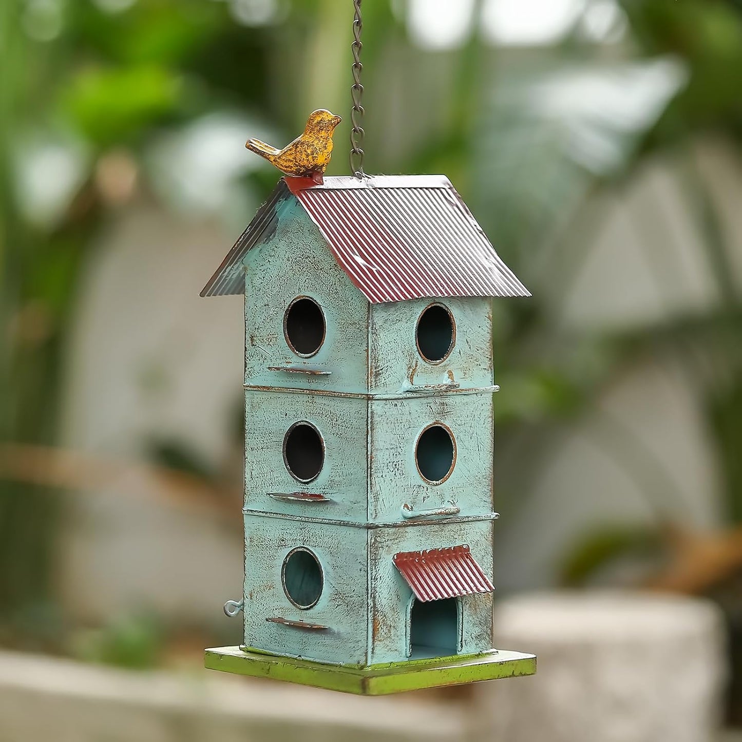 Metal Bird Houses for Outside, 6 Hole Bird Houses for Outside Hanging, Sky Blue Birdhouses for Outdoors Clearance Suitable for Garden Patio Backyard.