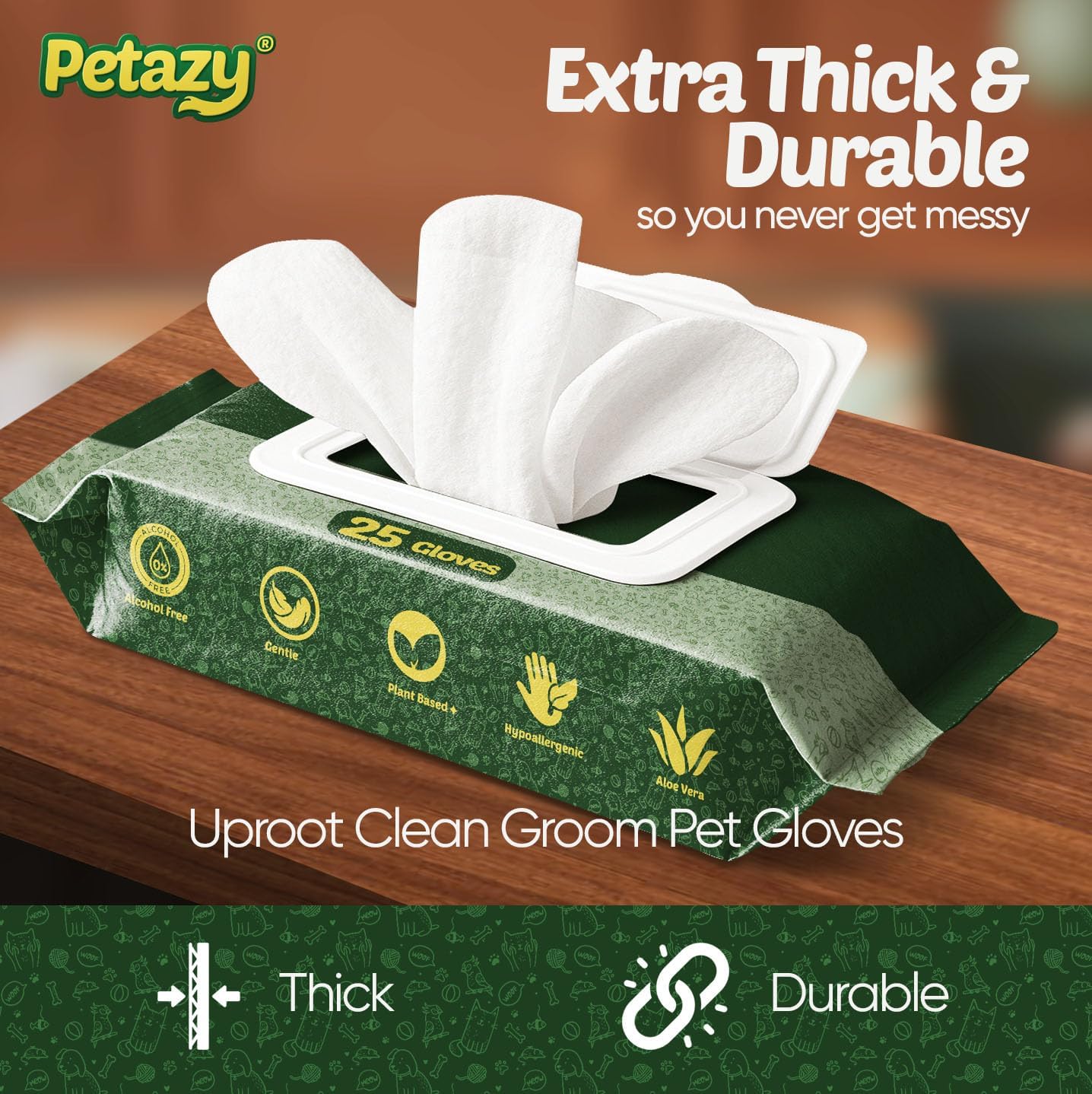 Pet Glove Wipes for Dogs & Cats – Hypoallergenic Thick Cleaning Gloves