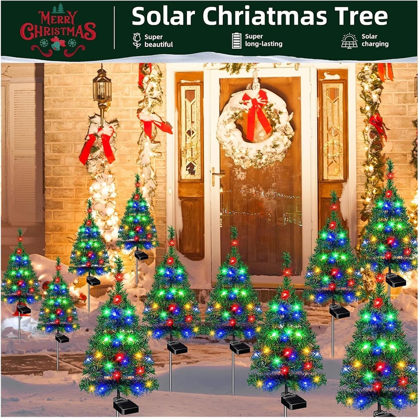 WHZHDMA Solar Colorful Lights Christmas Tree Christmas Decoration Garden Courtyard Lawn Holiday Decoration Night Bright Colorful Lights