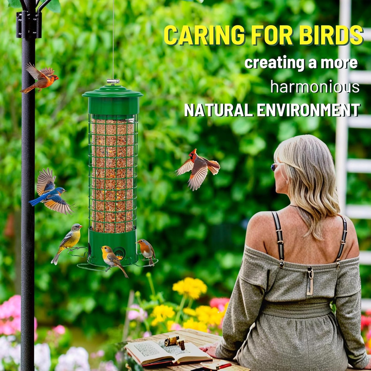Squirrel Proof Bird Feeders,Bird Feeders for Outdoors for Viewing Lovers,4.5LB Large Capacity Design,Suspended All-Metal Trim 16.3 Inch All Weather Feeder