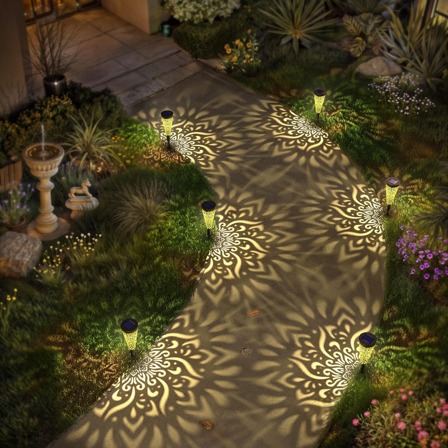6 Pack Solar Lights Outdoor Garden Decorative Mandala Solar Garden Lig