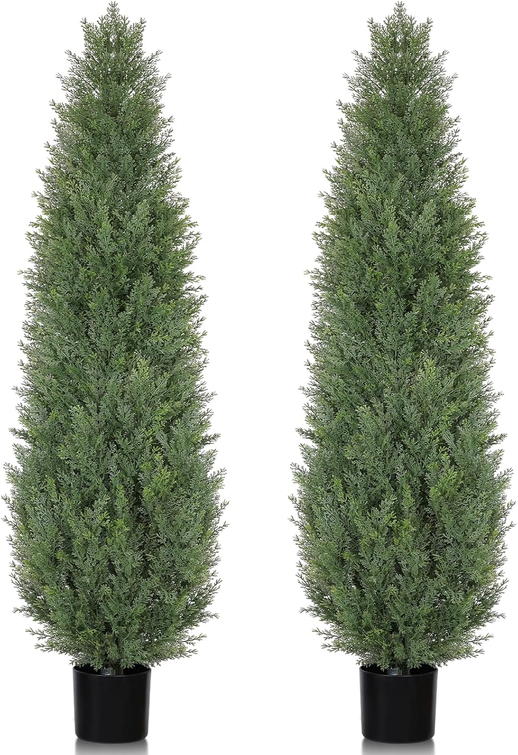 Artificial Cedar Topiary Trees, 5 FT Outdoor Faux Cedar Tree Evergreen Plant, 60 inch UV Rated and Fake Potted Cypress Tree Shrubs for Gateway Front Door Porch Balcony Yard Decor, Set of 2