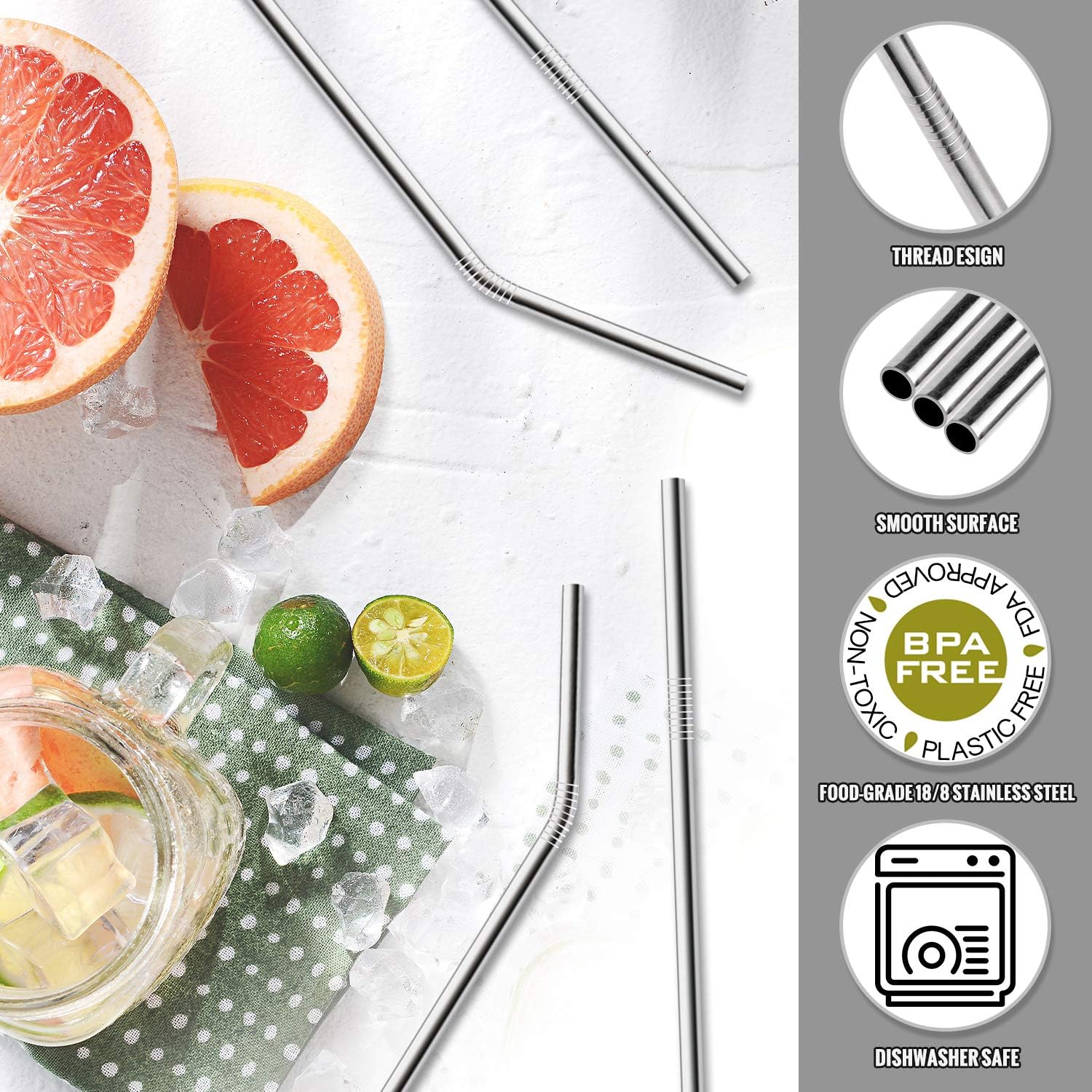 Hiware 12-Pack Reusable Stainless Steel Metal Straws with Case - Long 