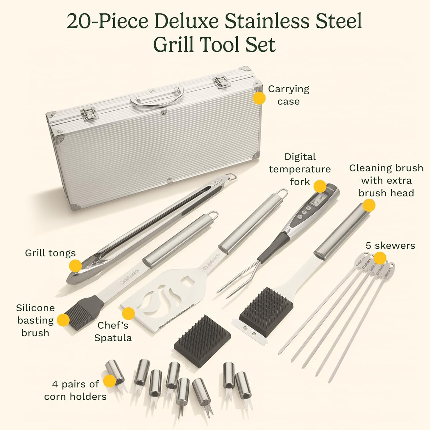 Cuisinart Deluxe Grill Tool Set, 20-Piece Grill Set, BBQ Accessories w