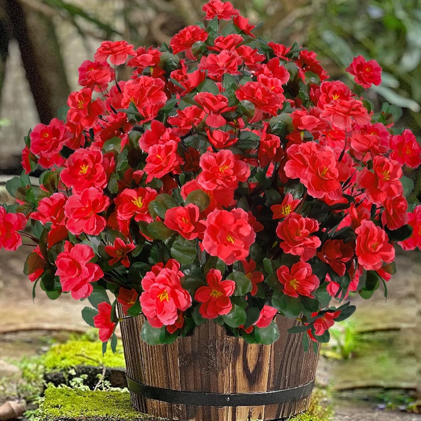 6 Bundles Artificial Flowers for Outdoors UV Resistant Faux Silk Camellia Red Flowers for Planter Front Door Porch Patio Home Garden Balcony Decoration