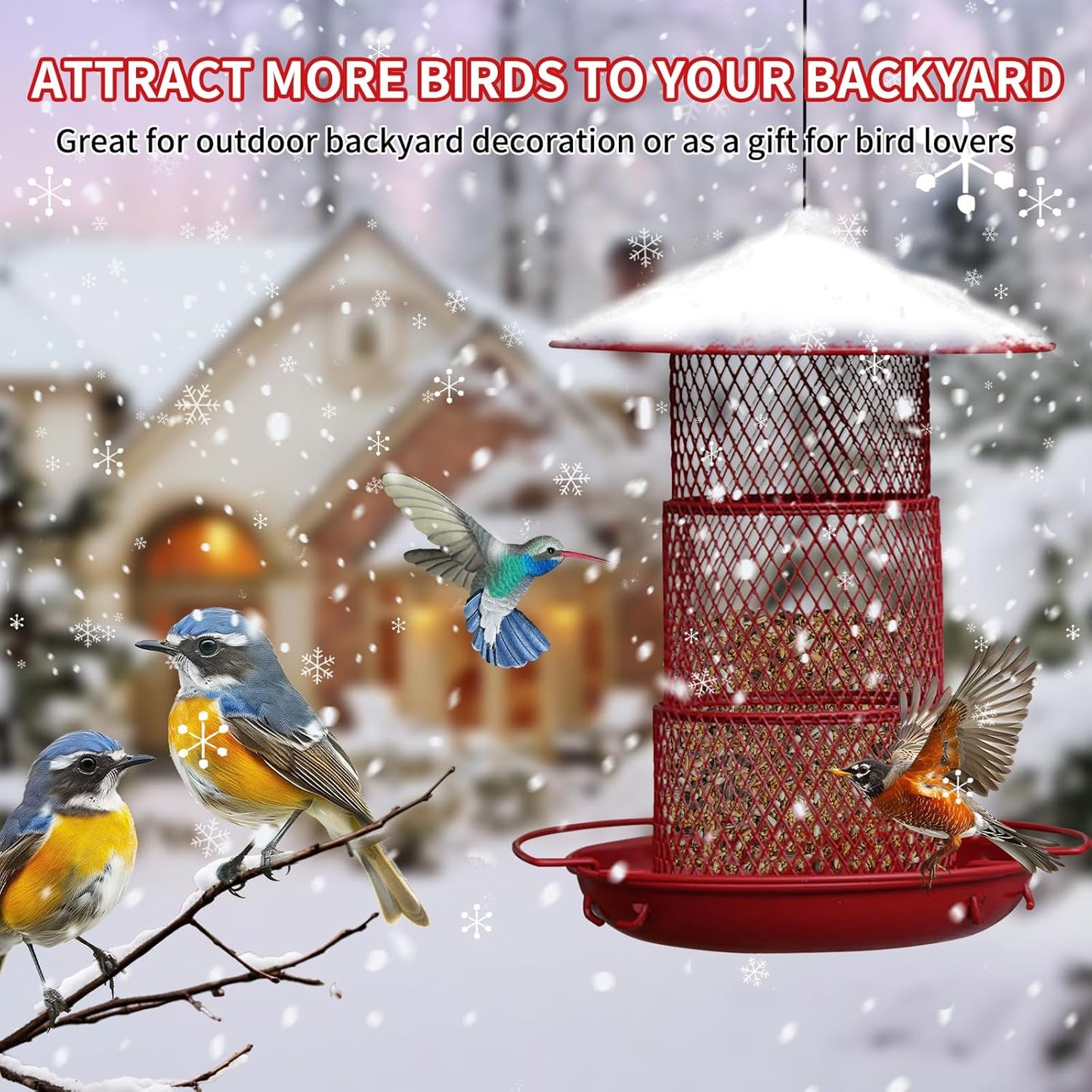 Bird Feeders for Outdoors Hanging, Durable Metal Birds Feeder with 4.5LB Large Capacity, Red Winter Bird Feeders,Sturdy & Weatherproof, Easy to Clean & Refill, Great for Attracting Cardinal,Blue Jay