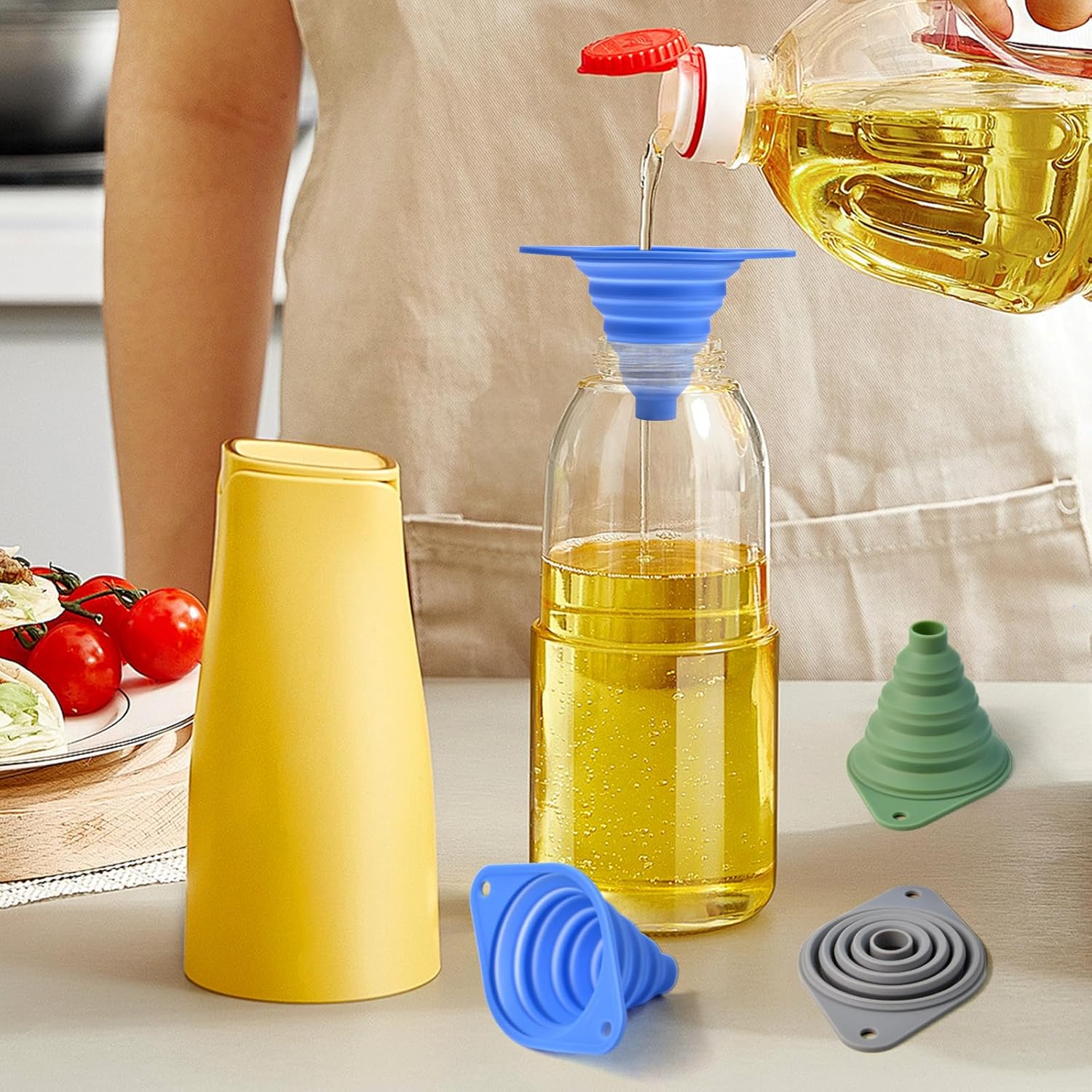 Kitchen Funnel Set 3 Pack,Funnels for Kitchen Use Filling Bottles,Sili