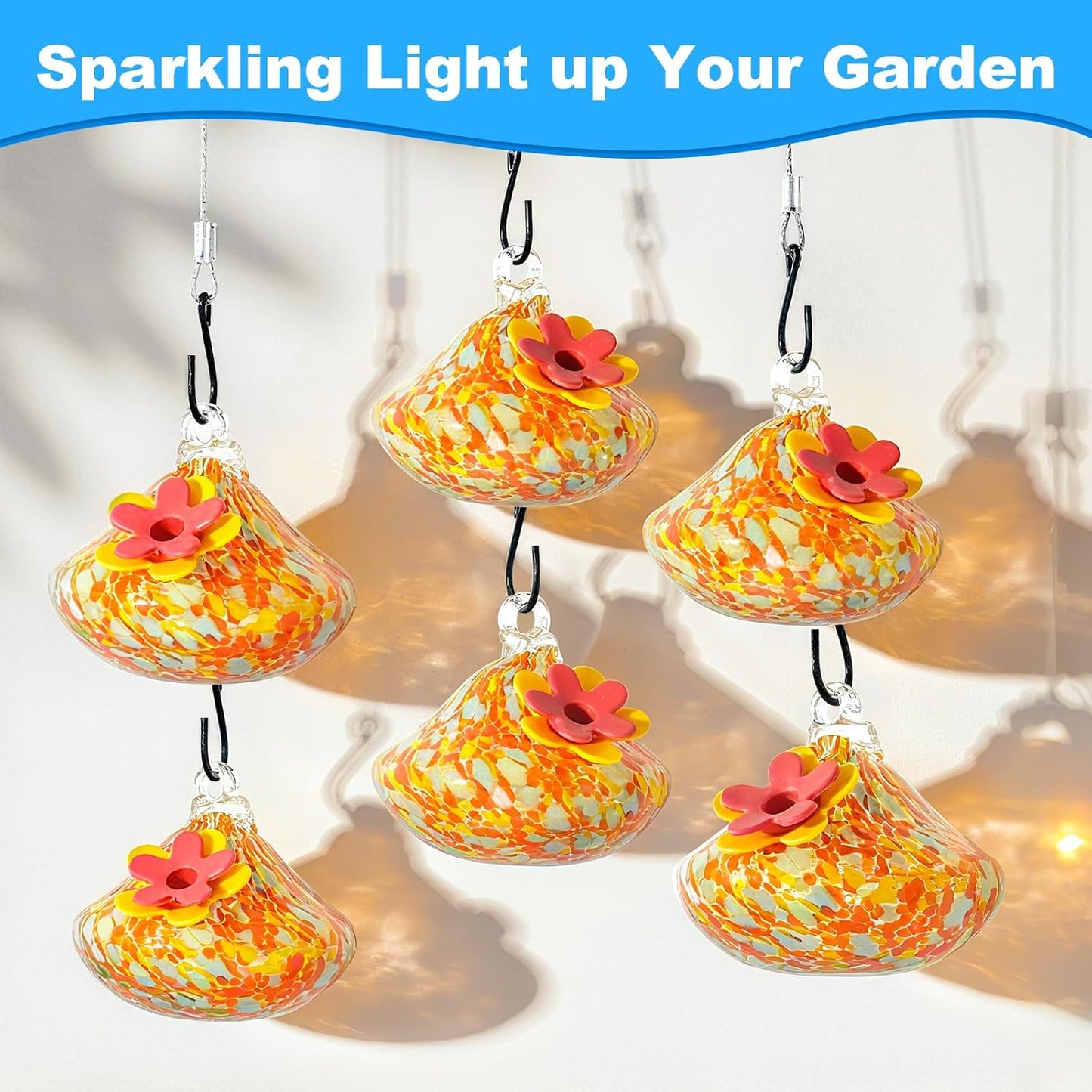 Wind Chime Glass Hummingbird Feeder - 20 Oz Outdoor Hanging Feeder wit