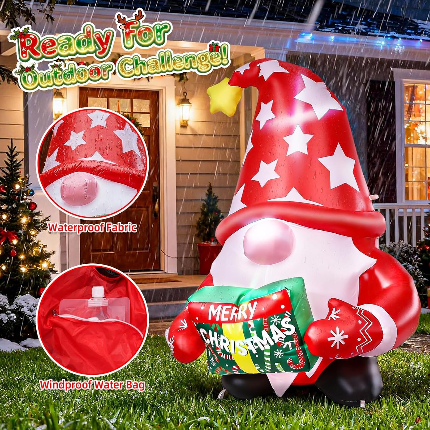 5 FT Christmas Gnome Inflatables Outdoor Decorations - Xmas Gnome Blow Up Yard Decorations with Built-in LED Lights for Holiday Party Indoor Outdoor Garden Lawn Decor