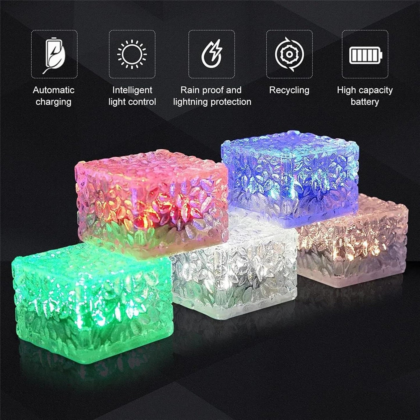Solar Garden Lights Outdoor Paver Square Brick Ice Cube Sunlight Patio Walkway Pathway Step Solar Lamp Christmas Holiday Decor(1pc Green)